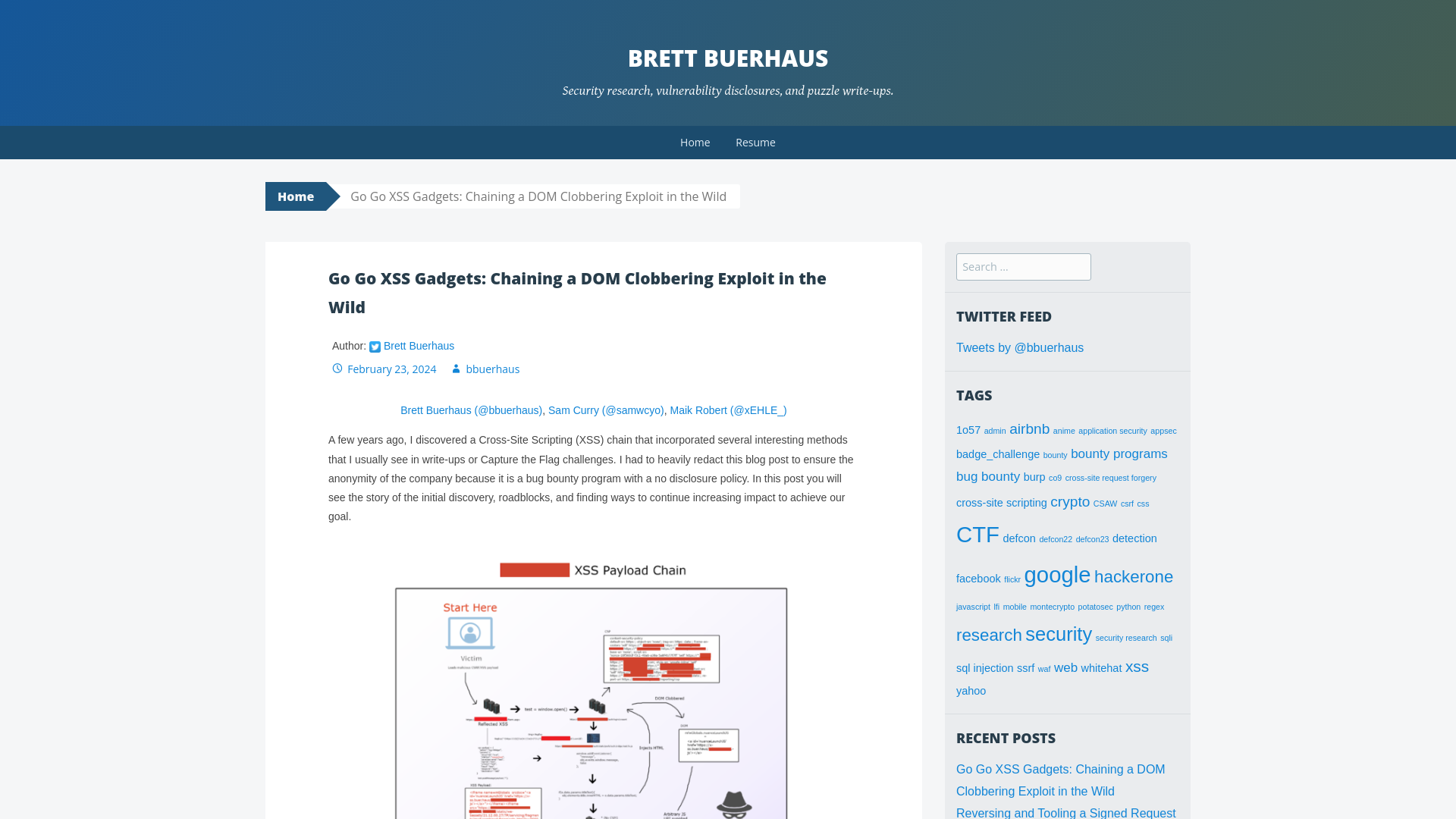 Go Go XSS Gadgets: Chaining a DOM Clobbering Exploit in the Wild | Brett Buerhaus