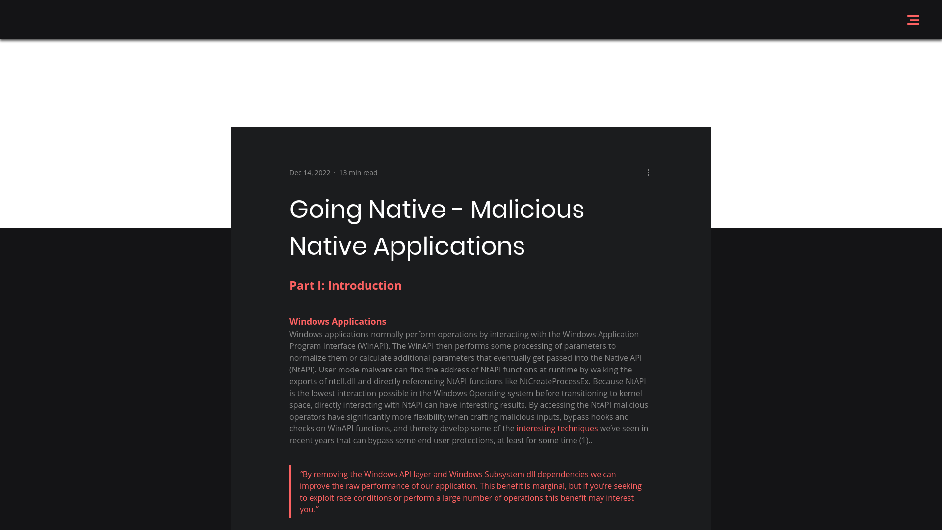 Going Native - Malicious Native Applications