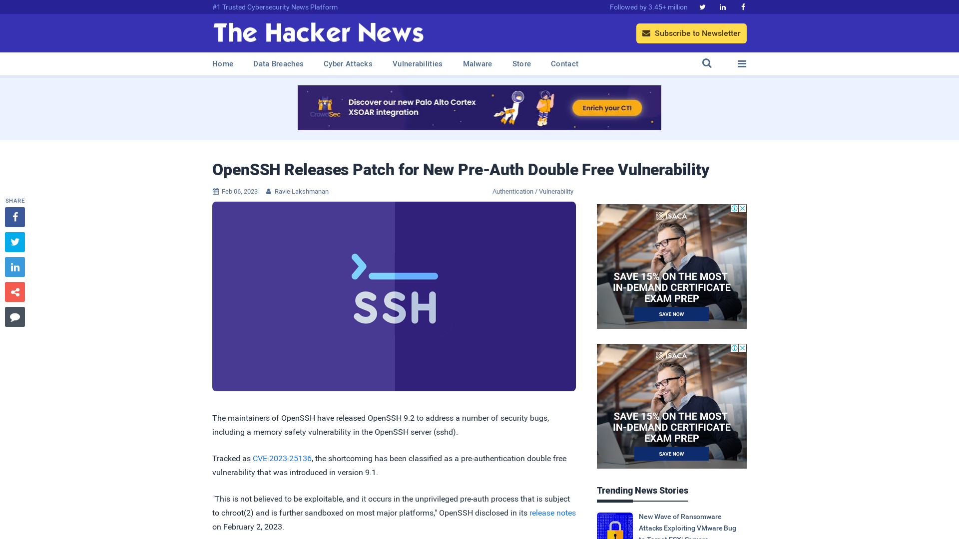 OpenSSH Releases Patch for New Pre-Auth Double Free Vulnerability