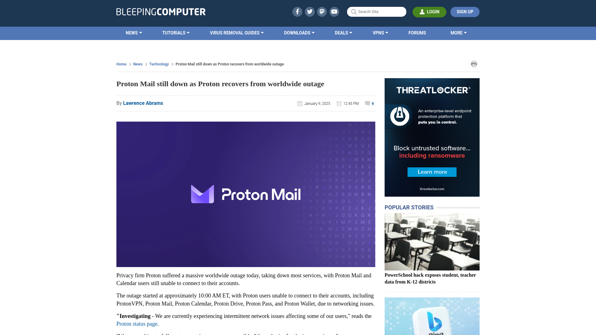 Proton Mail still down as Proton recovers from worldwide outage