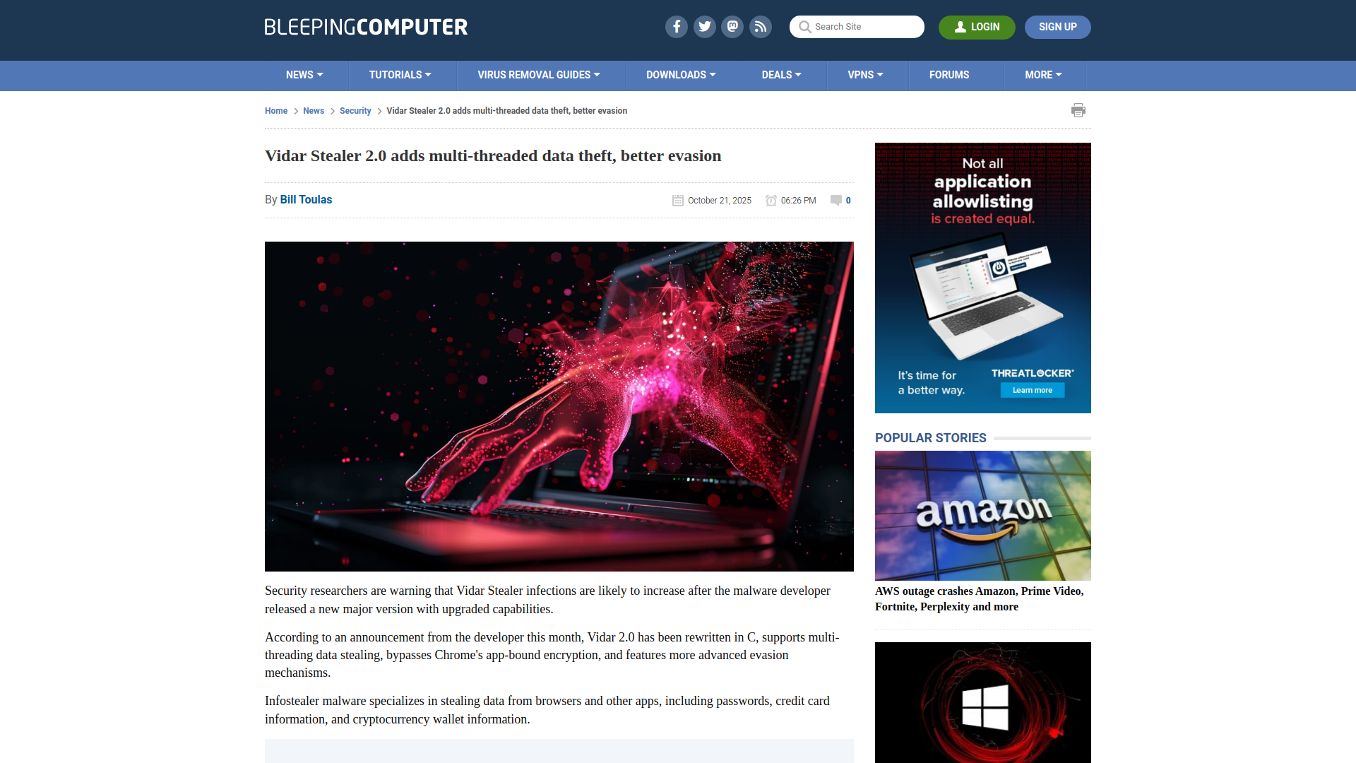 Vidar Stealer 2.0 adds multi-threaded data theft, better evasion