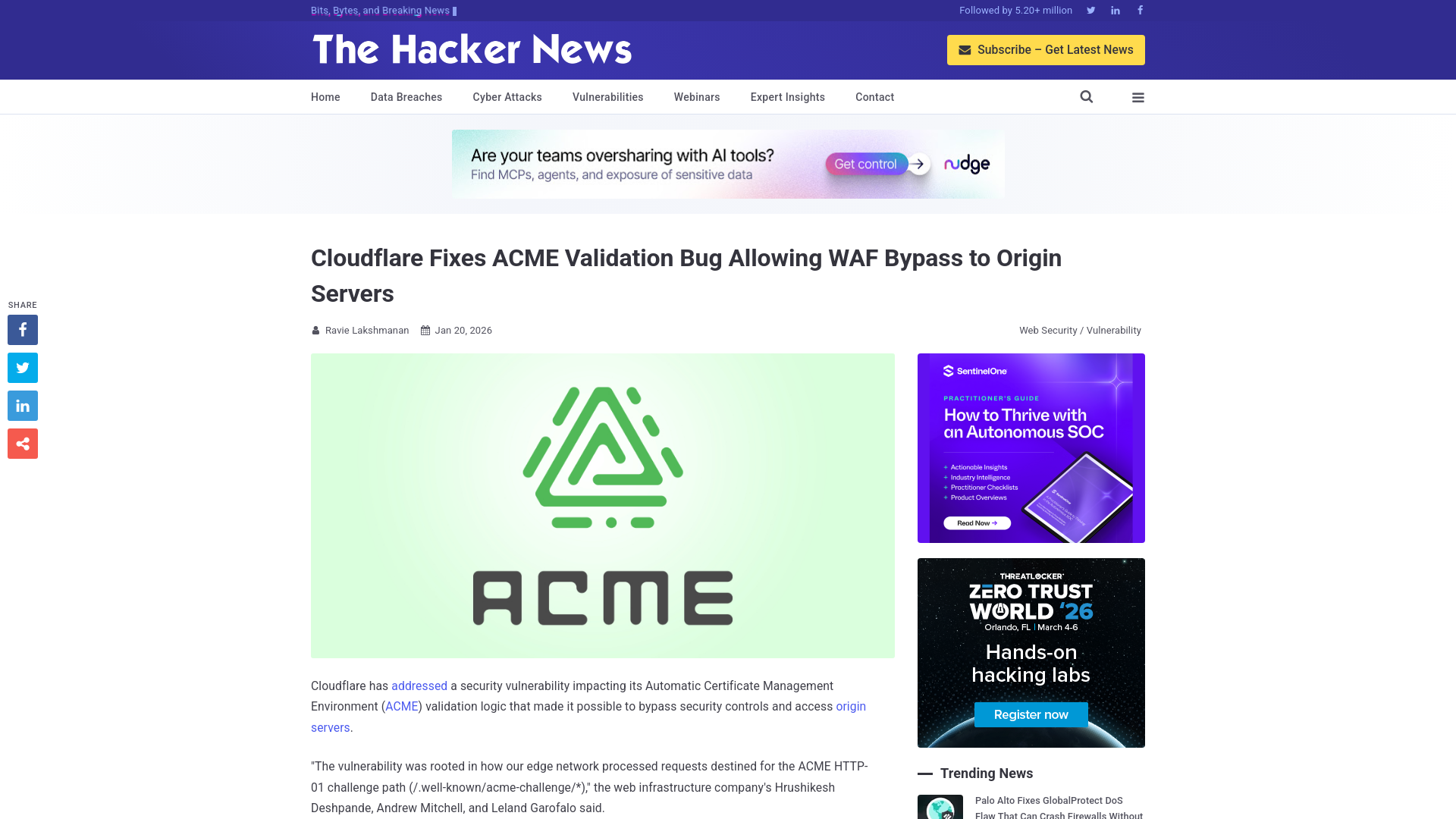 Cloudflare Fixes ACME Validation Bug Allowing WAF Bypass to Origin Servers