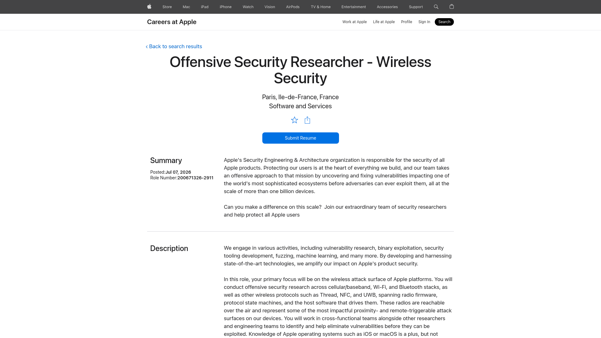 Offensive Security Researcher - Wireless Security - Jobs - Careers at Apple