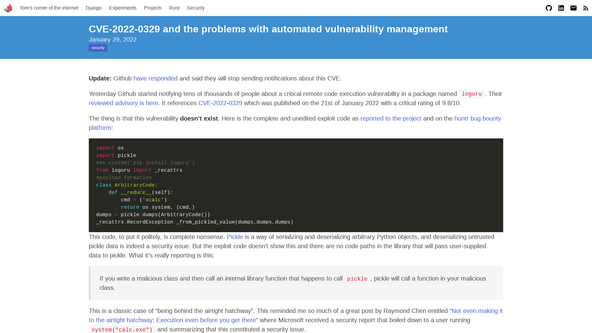 CVE-2022-0329 and the problems with automated vulnerability management | Tom Forbes