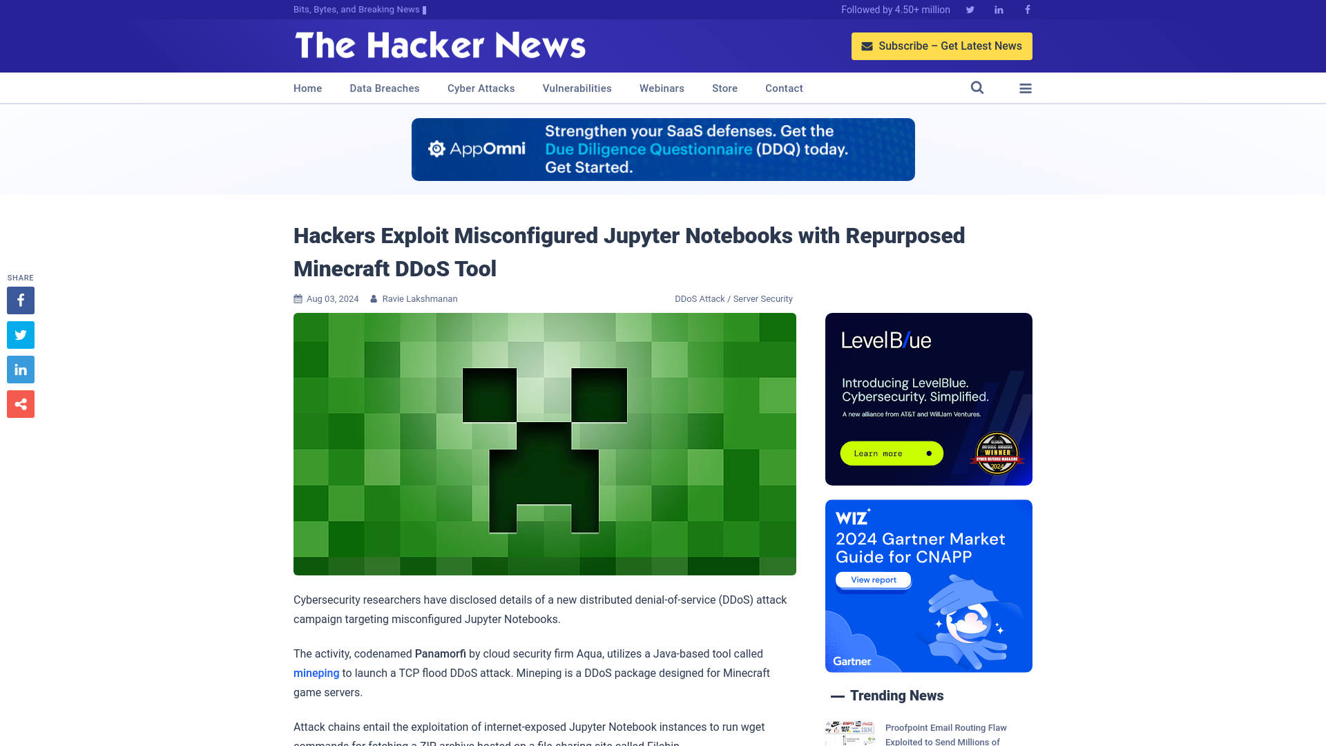 Hackers Exploit Misconfigured Jupyter Notebooks with Repurposed Minecraft DDoS Tool