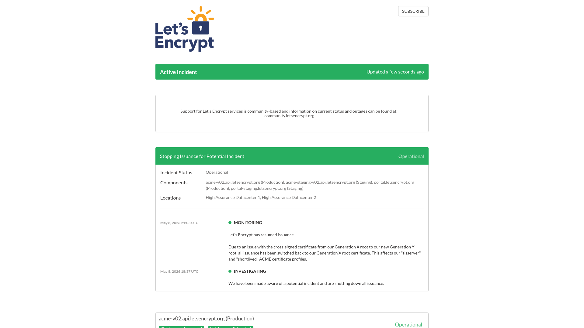 Let's Encrypt Status