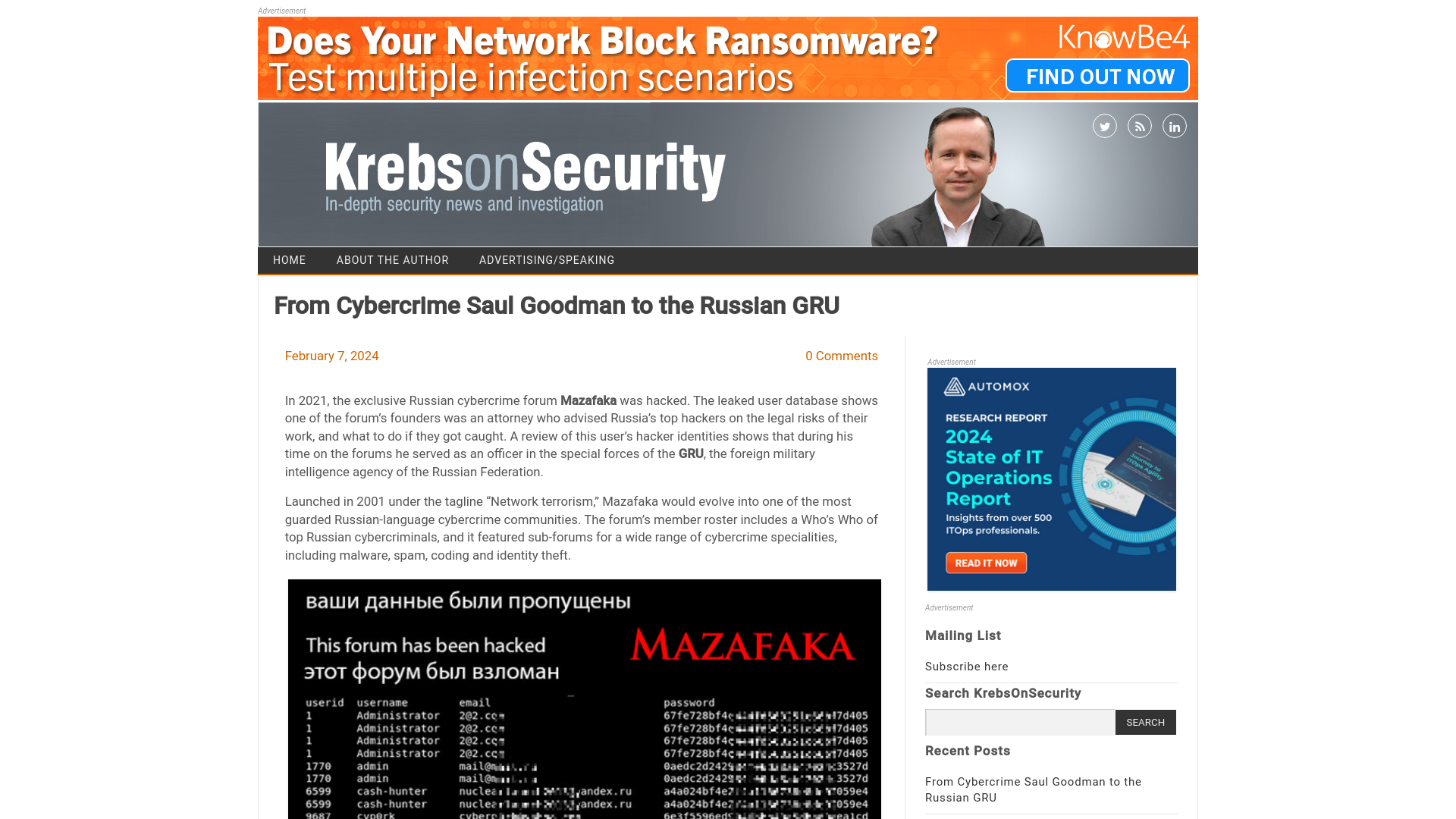 From Cybercrime Saul Goodman to the Russian GRU – Krebs on Security