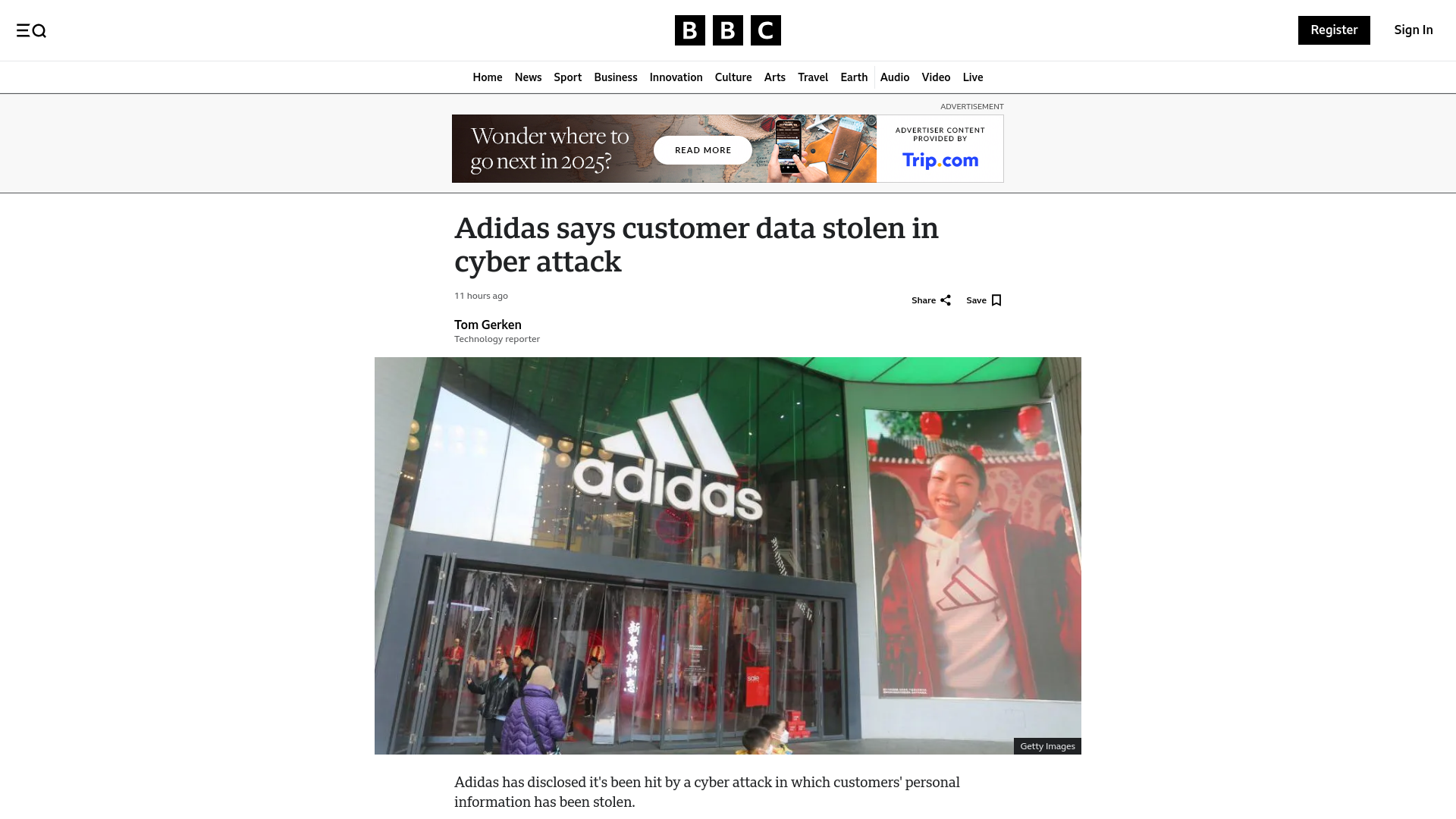 Adidas says customer data stolen in cyber attack