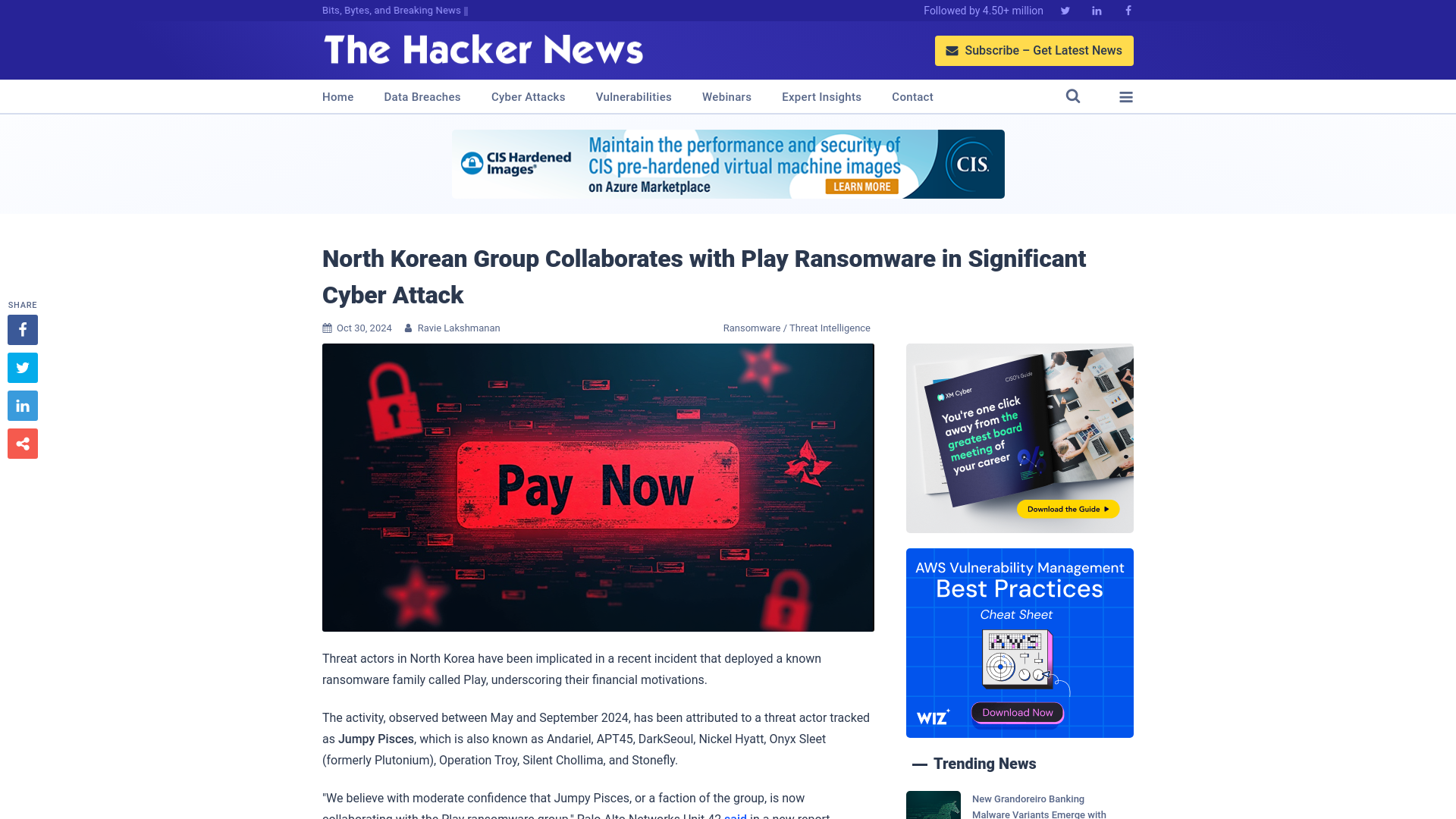 North Korean Group Collaborates with Play Ransomware in Significant Cyber Attack