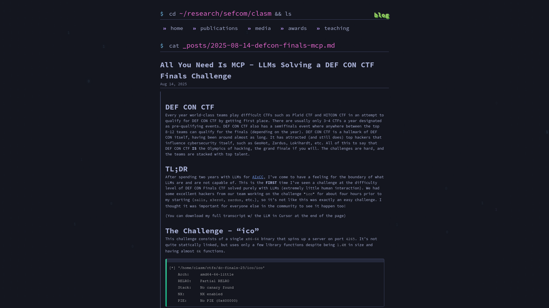 All You Need Is MCP - LLMs Solving a DEF CON CTF Finals Challenge - Wil Gibbs
