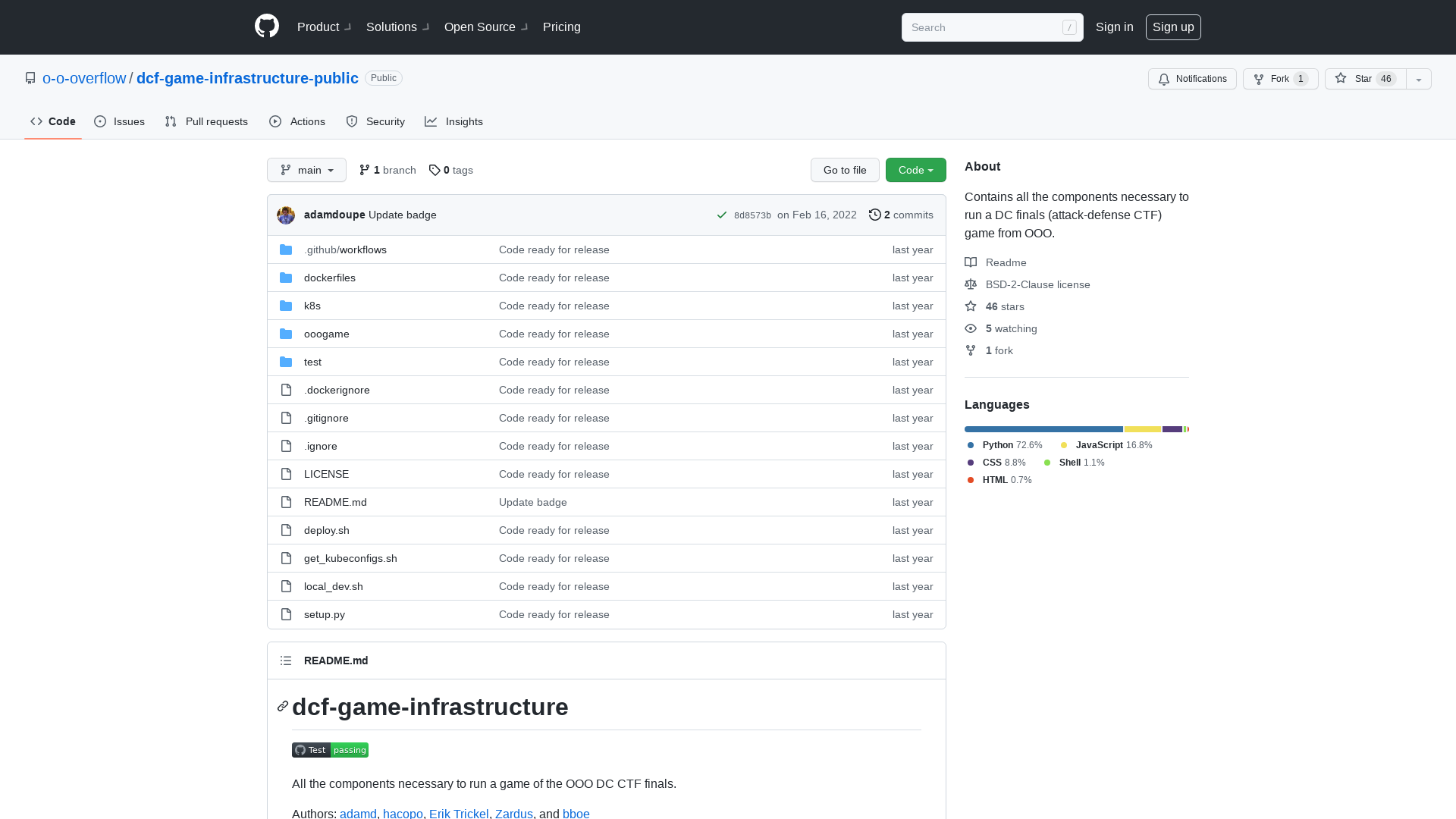 GitHub - o-o-overflow/dcf-game-infrastructure-public: Contains all the components necessary to run a DC finals (attack-defense CTF) game from OOO.