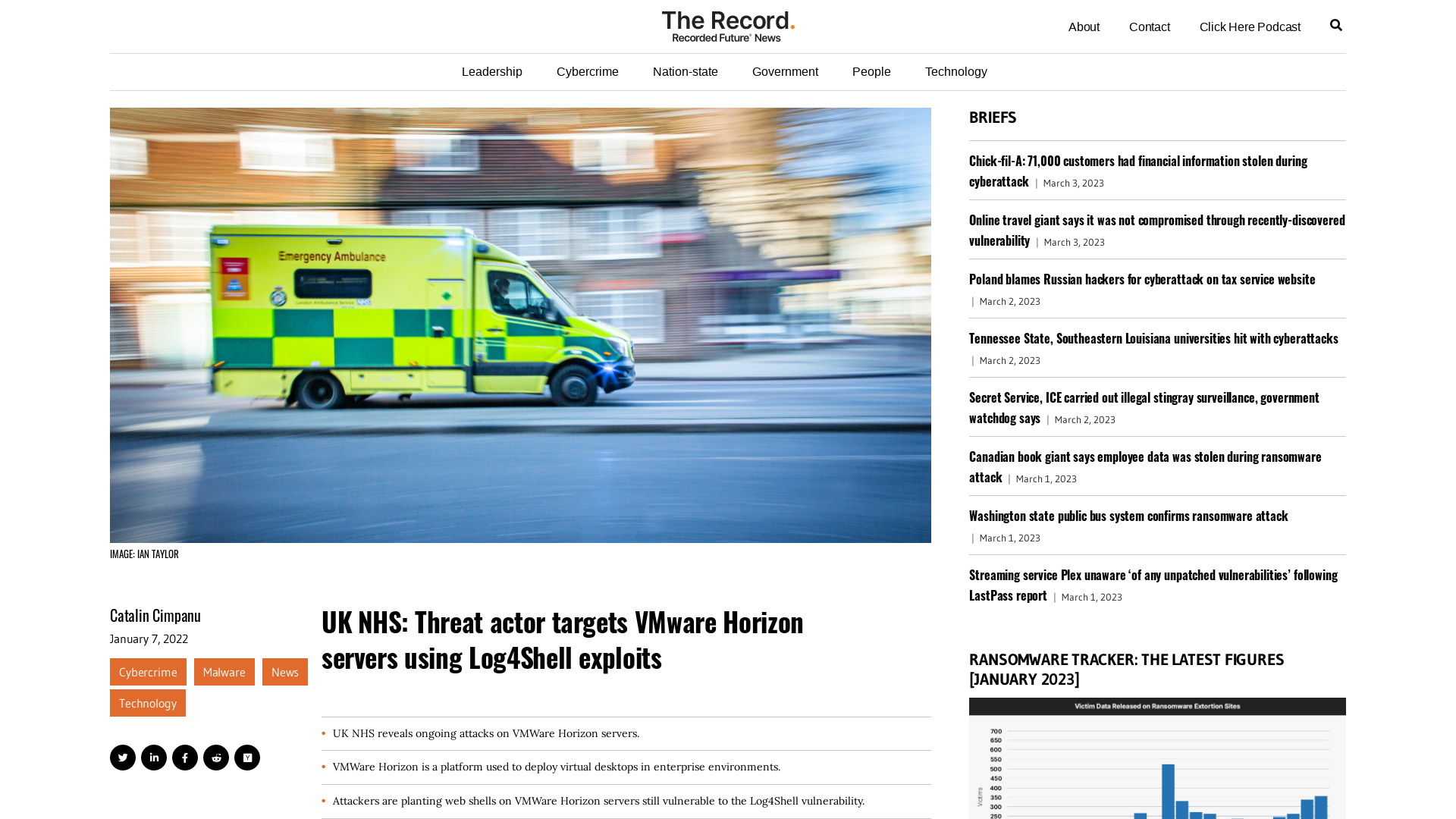 UK NHS: Threat actor targets VMware Horizon servers using Log4Shell exploits - The Record from Recorded Future News