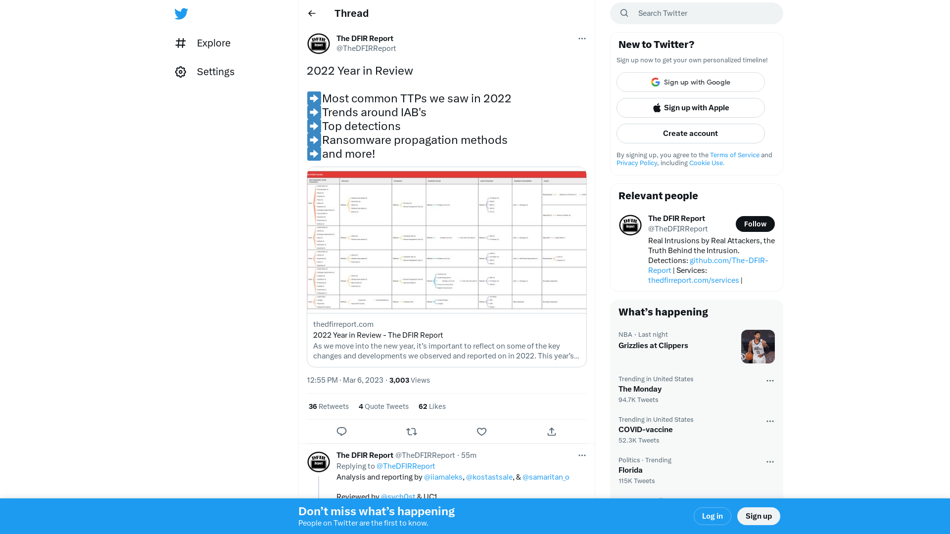 The DFIR Report on Twitter: "2022 Year in Review ➡️Most common TTPs we saw in 2022 ➡️Trends around IAB's ➡️Top detections ➡️Ransomware propagation methods ➡️and more! https://t.co/KT7u22VHFc" / Twitter