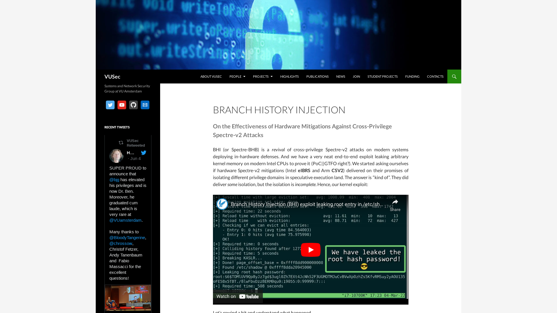 Branch History Injection - VUSec