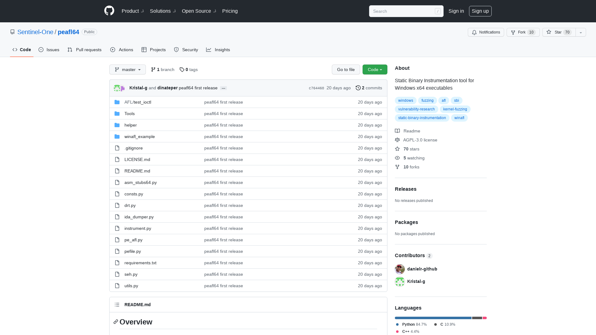 GitHub - Sentinel-One/peafl64: Static Binary Instrumentation tool for Windows x64 executables