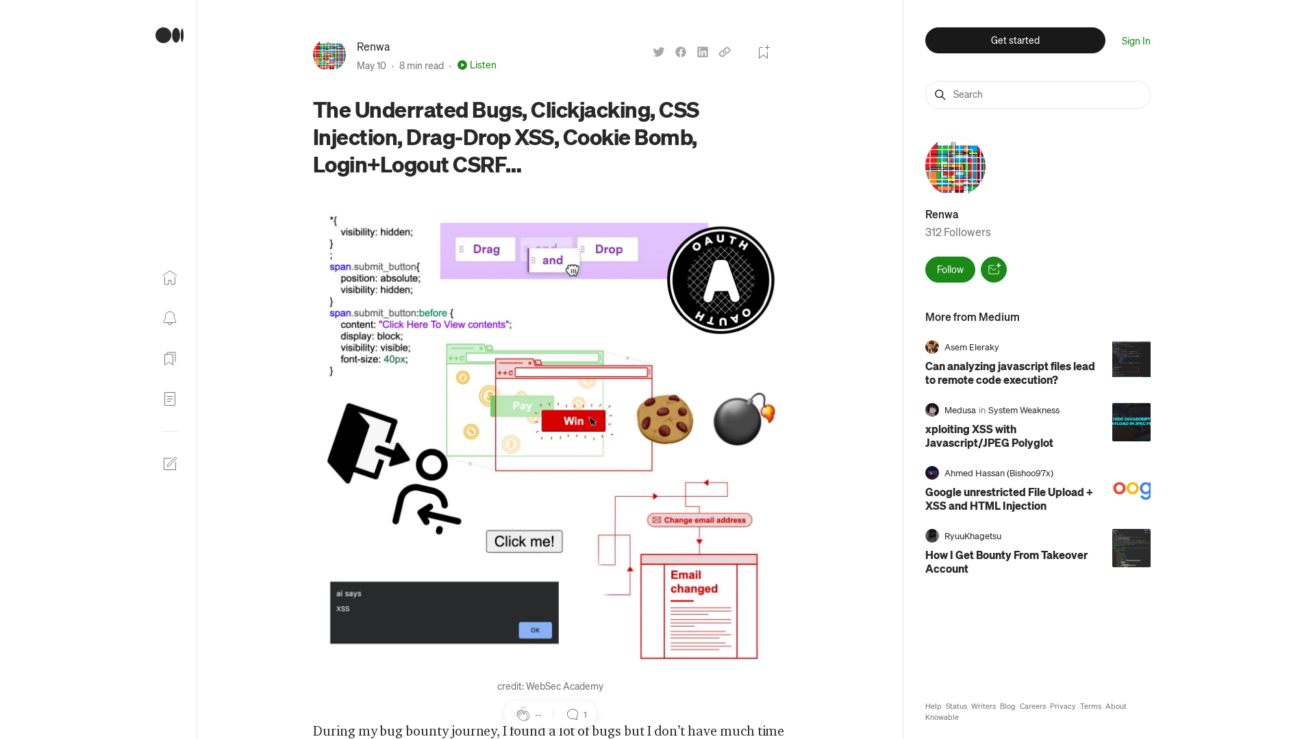 The Underrated Bugs, Clickjacking, CSS Injection, Drag-Drop XSS, Cookie Bomb, Login+Logout CSRF… | by Renwa | Medium
