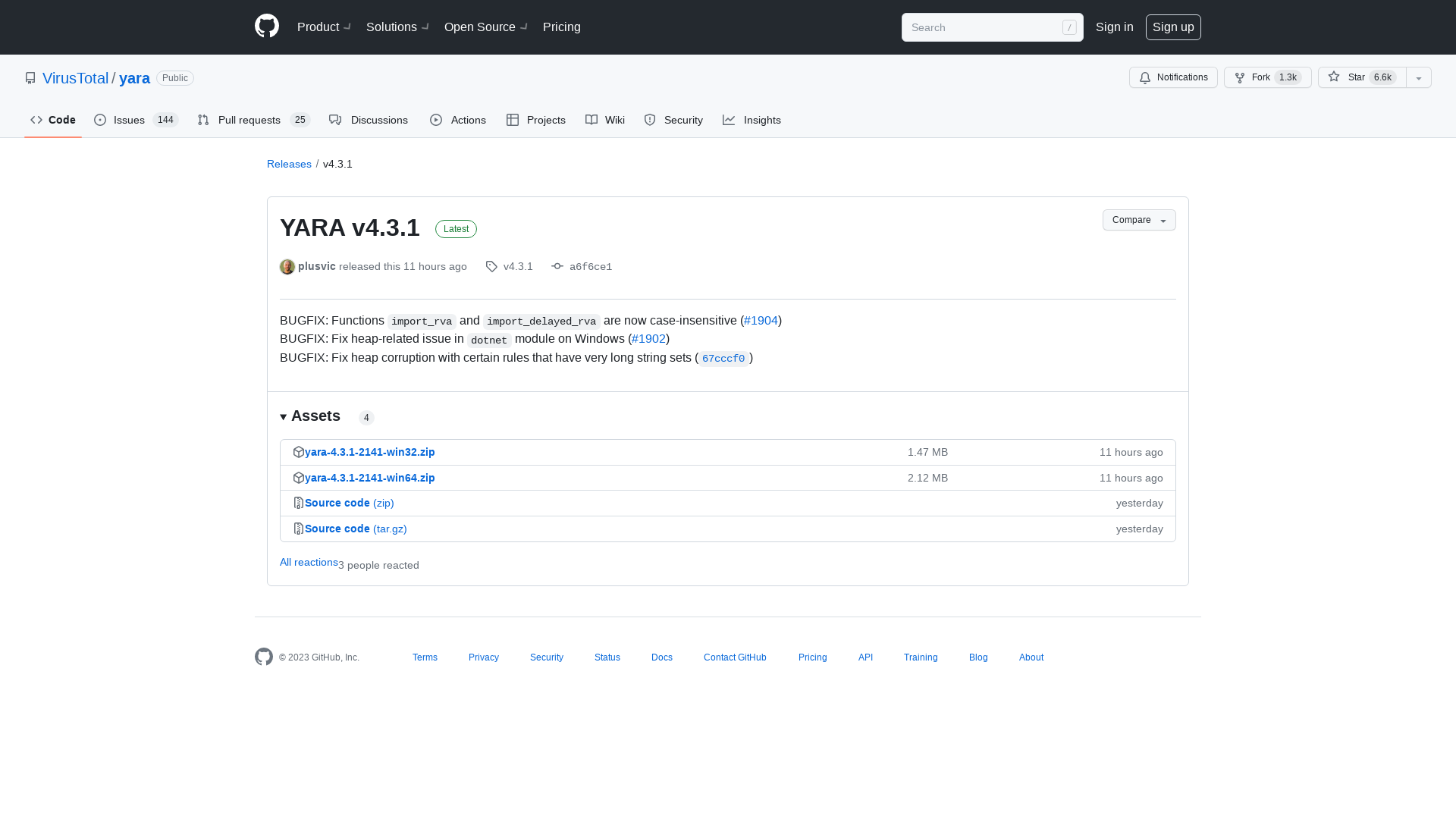 Release YARA v4.3.1 · VirusTotal/yara · GitHub