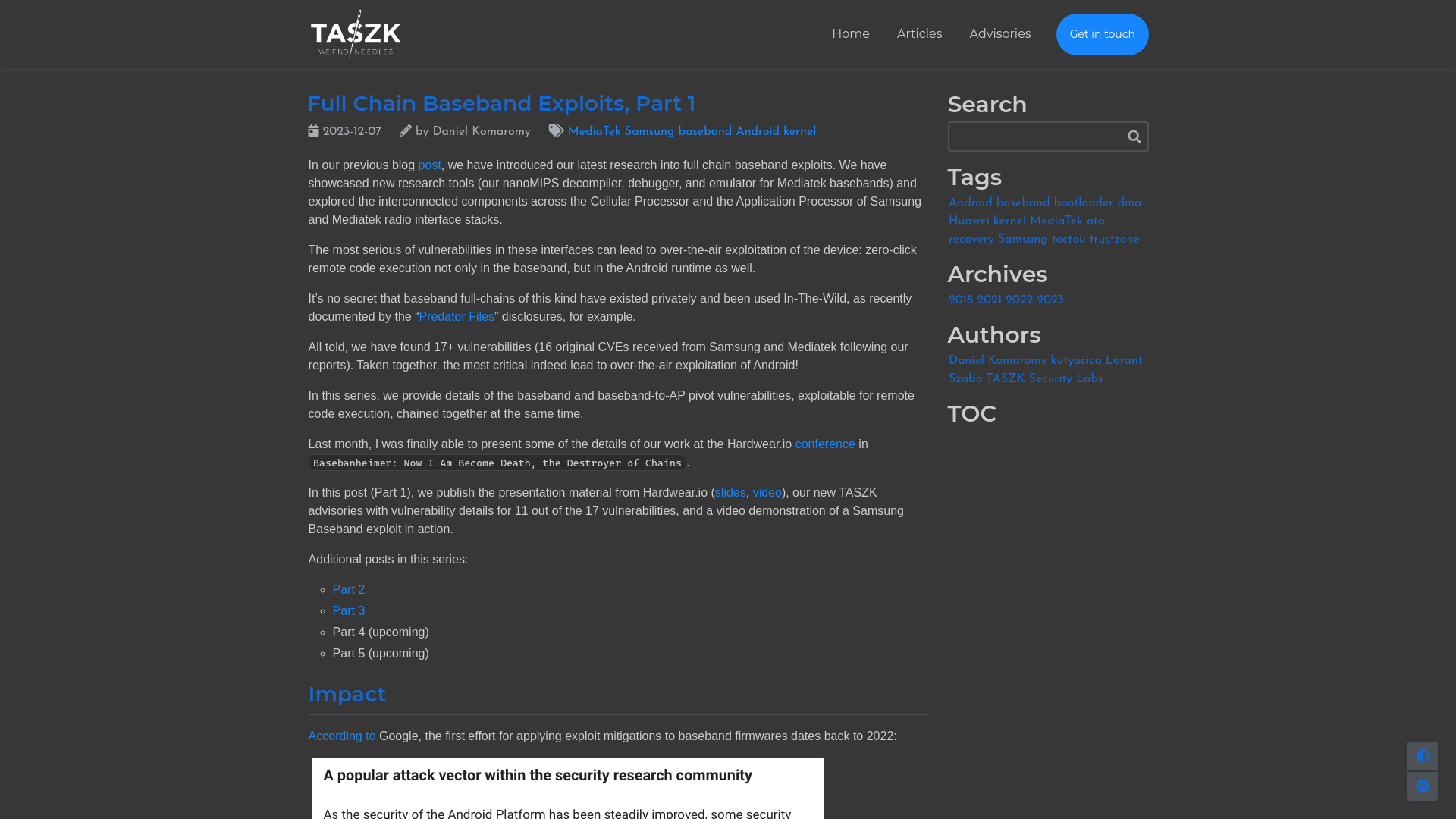 Full Chain Baseband Exploits, Part 1 - taszk.io labs