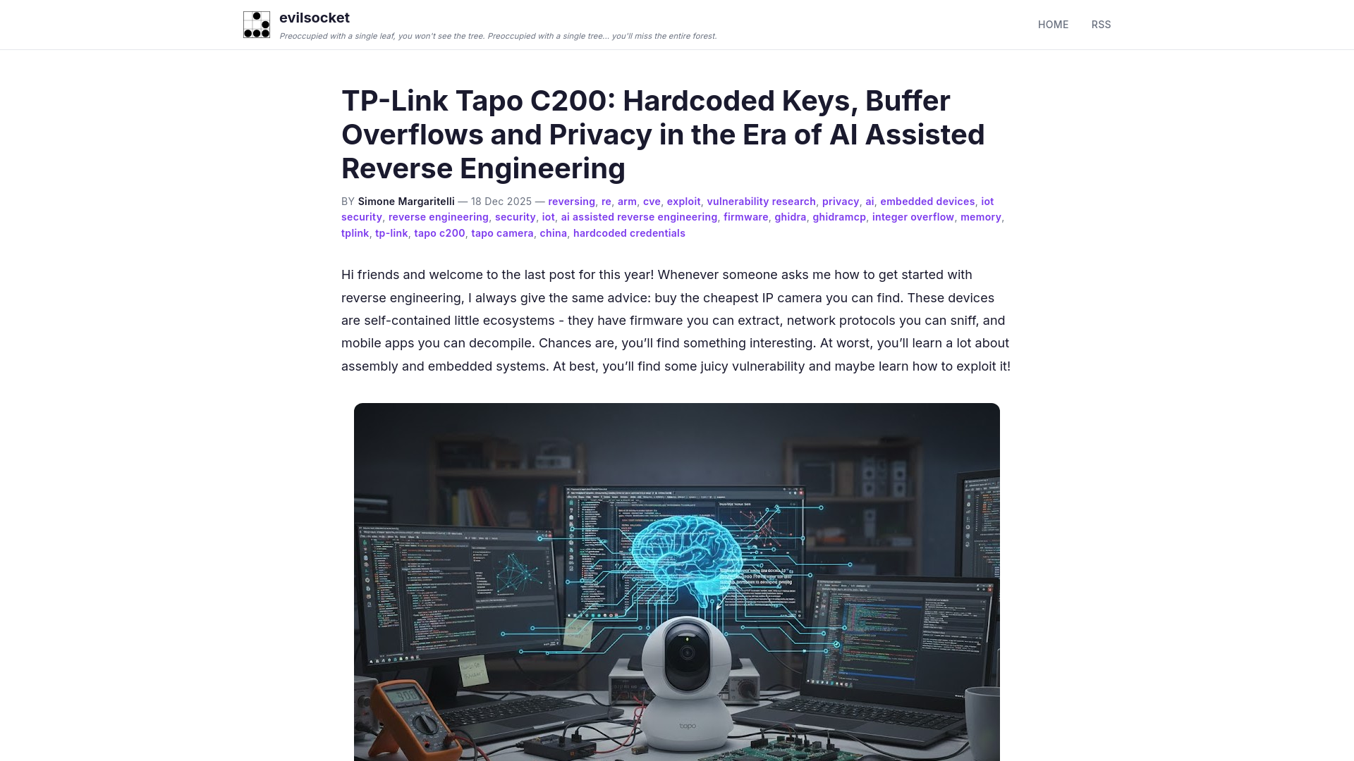 TP-Link Tapo C200: Hardcoded Keys, Buffer Overflows and Privacy in the Era of AI Assisted Reverse Engineering | evilsocket