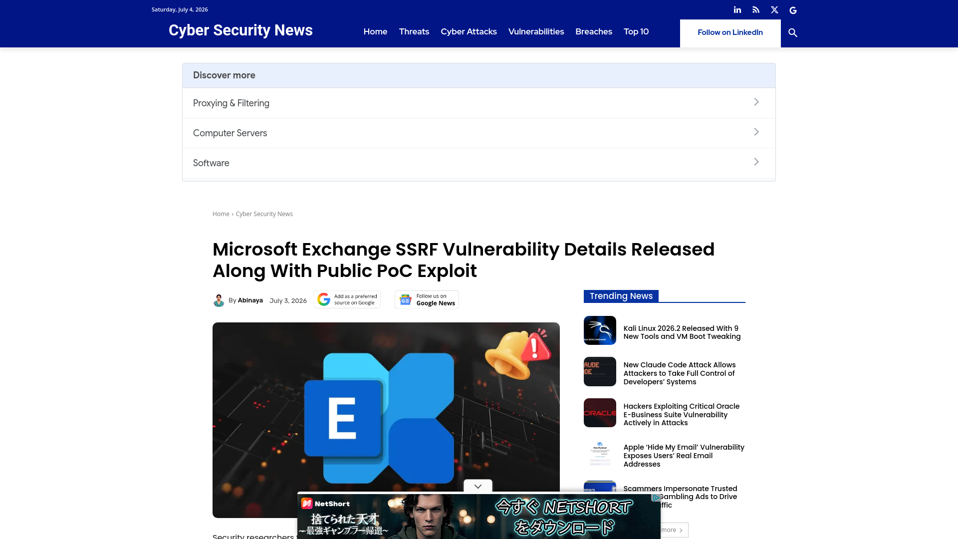 Microsoft Exchange SSRF Vulnerability Details Released Along With Public PoC Exploit