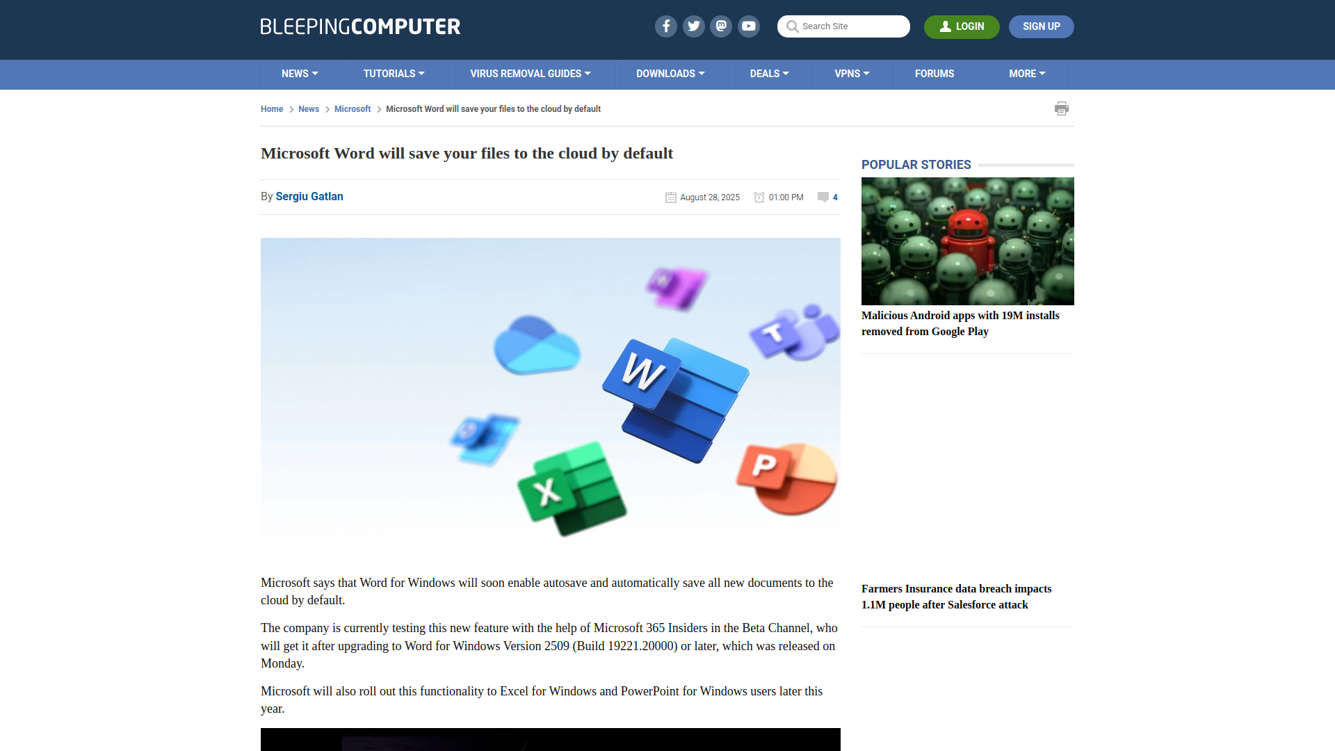 Microsoft Word will save your files to the cloud by default
