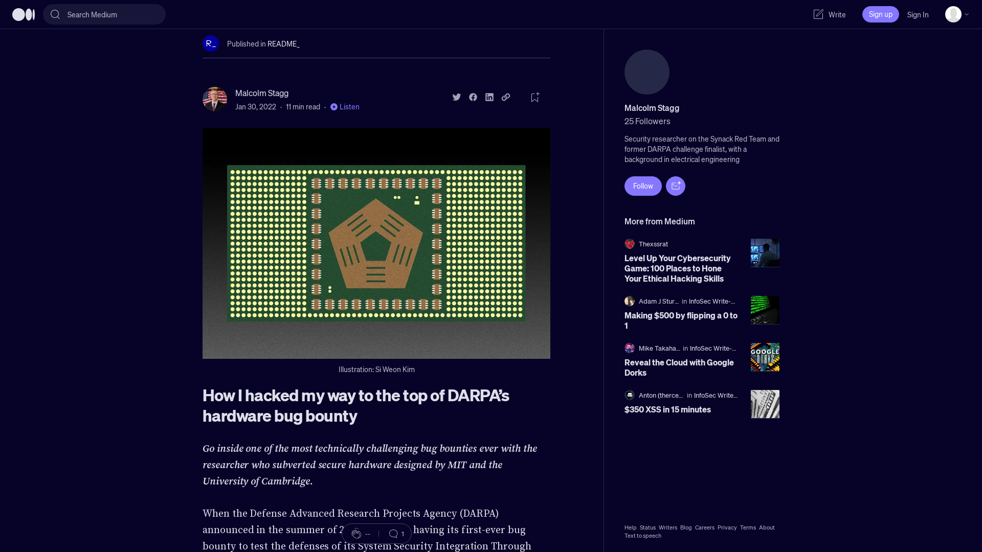 How I hacked my way to the top of DARPA’s hardware bug bounty | by Malcolm Stagg | README_
