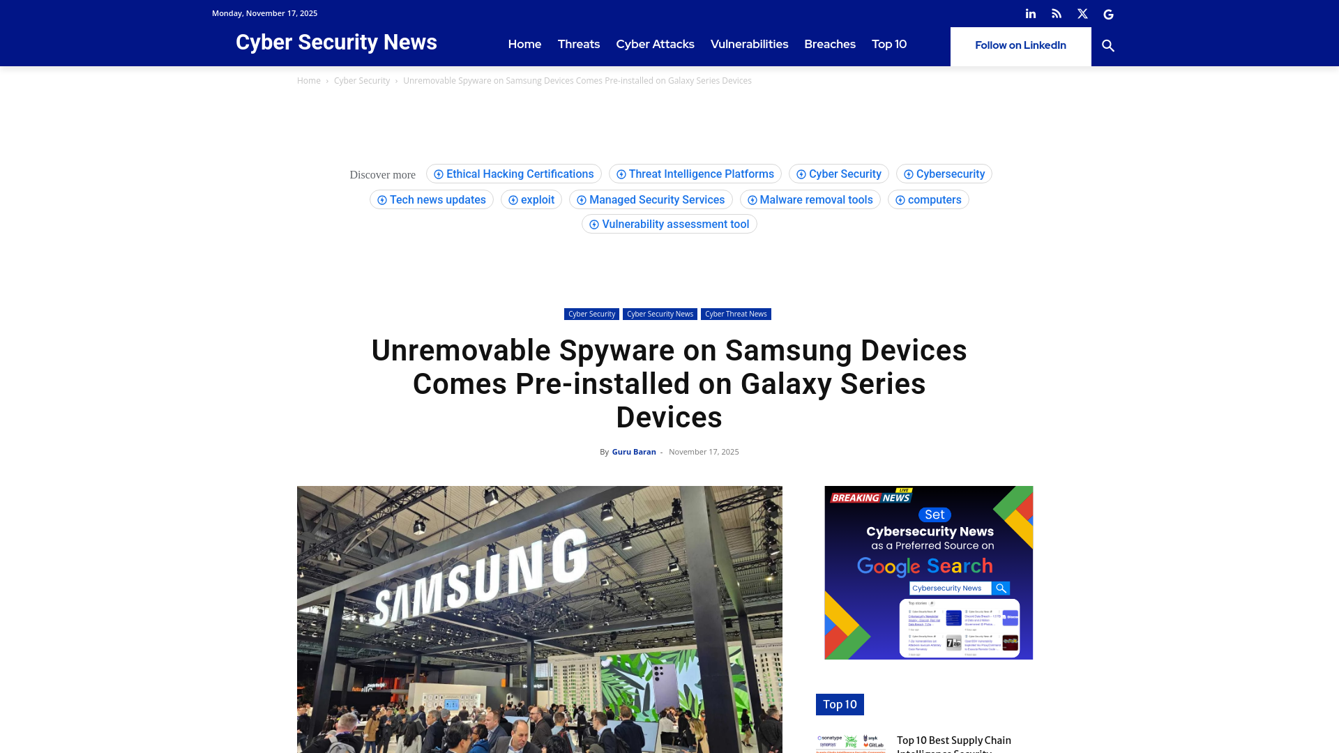 Unremovable Spyware on Samsung Devices Comes Pre-installed on Galaxy Series Devices