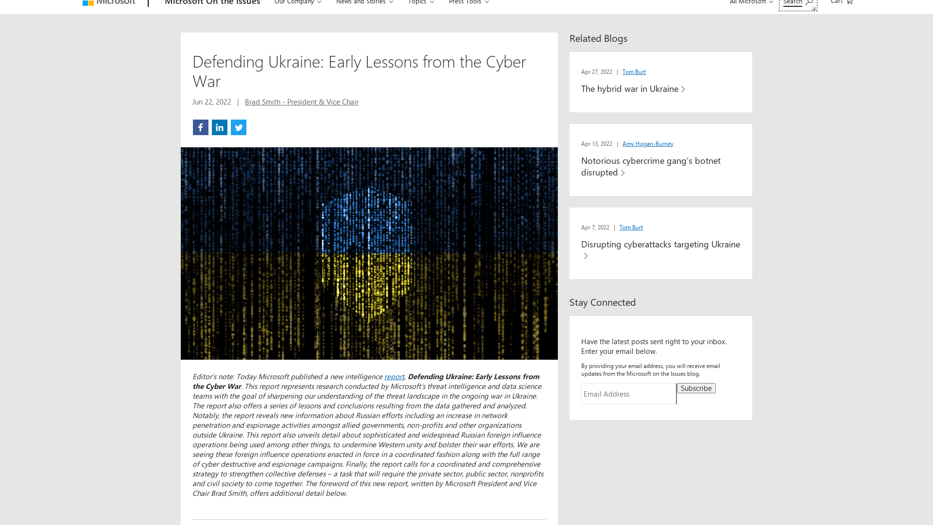 Defending Ukraine: Early Lessons from the Cyber War - Microsoft On the Issues