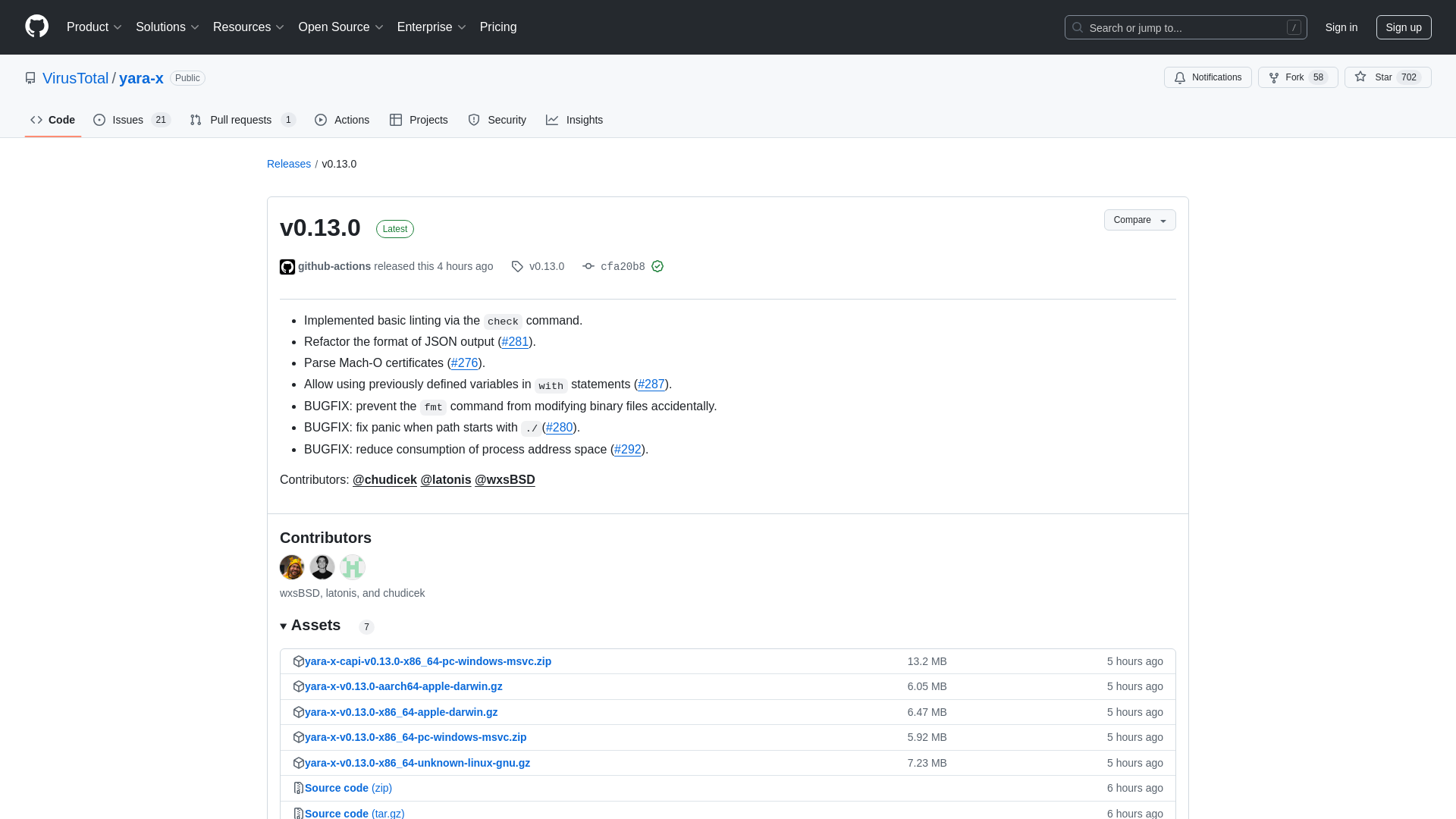 Release v0.13.0 · VirusTotal/yara-x · GitHub