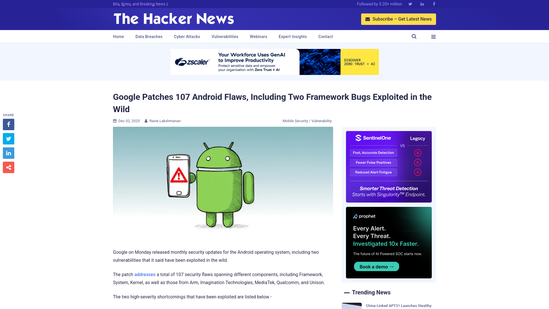 Google Patches 107 Android Flaws, Including Two Framework Bugs Exploited in the Wild