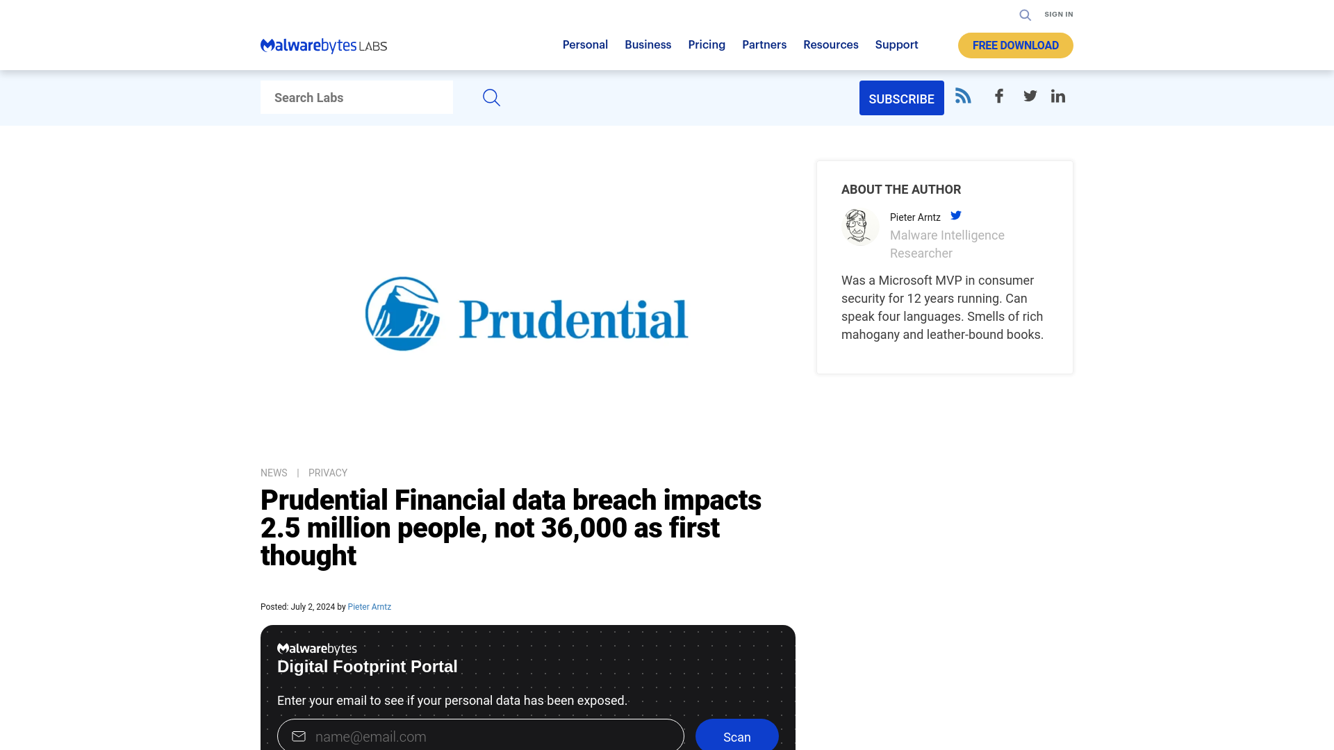 Prudential Financial data breach impacts 2.5 million people, not 36,000 as first thought | Malwarebytes