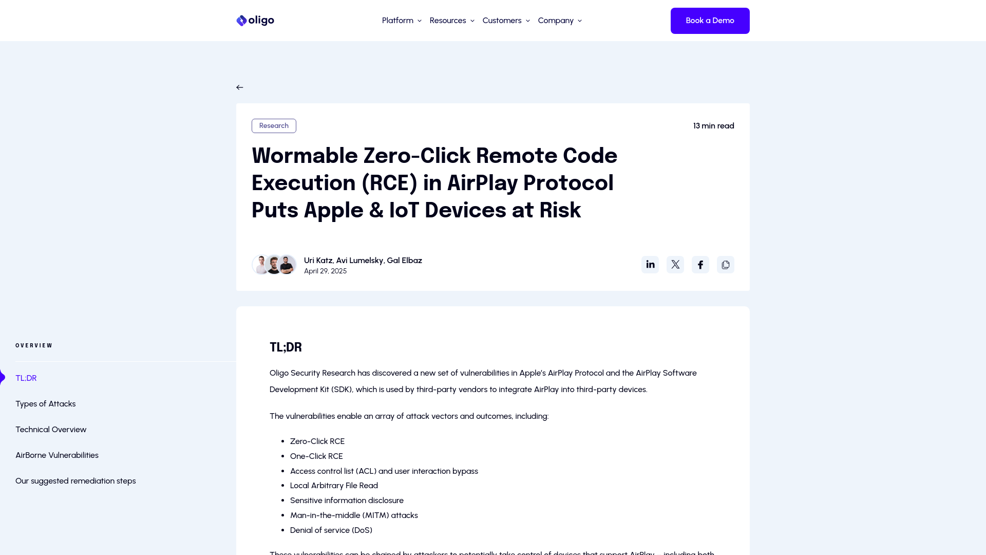 AirBorne: Wormable Zero-Click RCE in Apple AirPlay Puts Billions of Devices at Risk | Oligo Security | Oligo Security