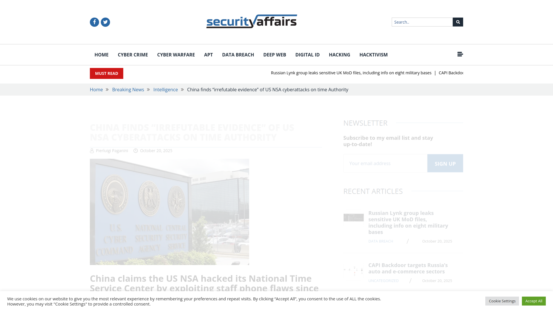 China finds “irrefutable evidence” of US NSA cyberattacks on time Authority