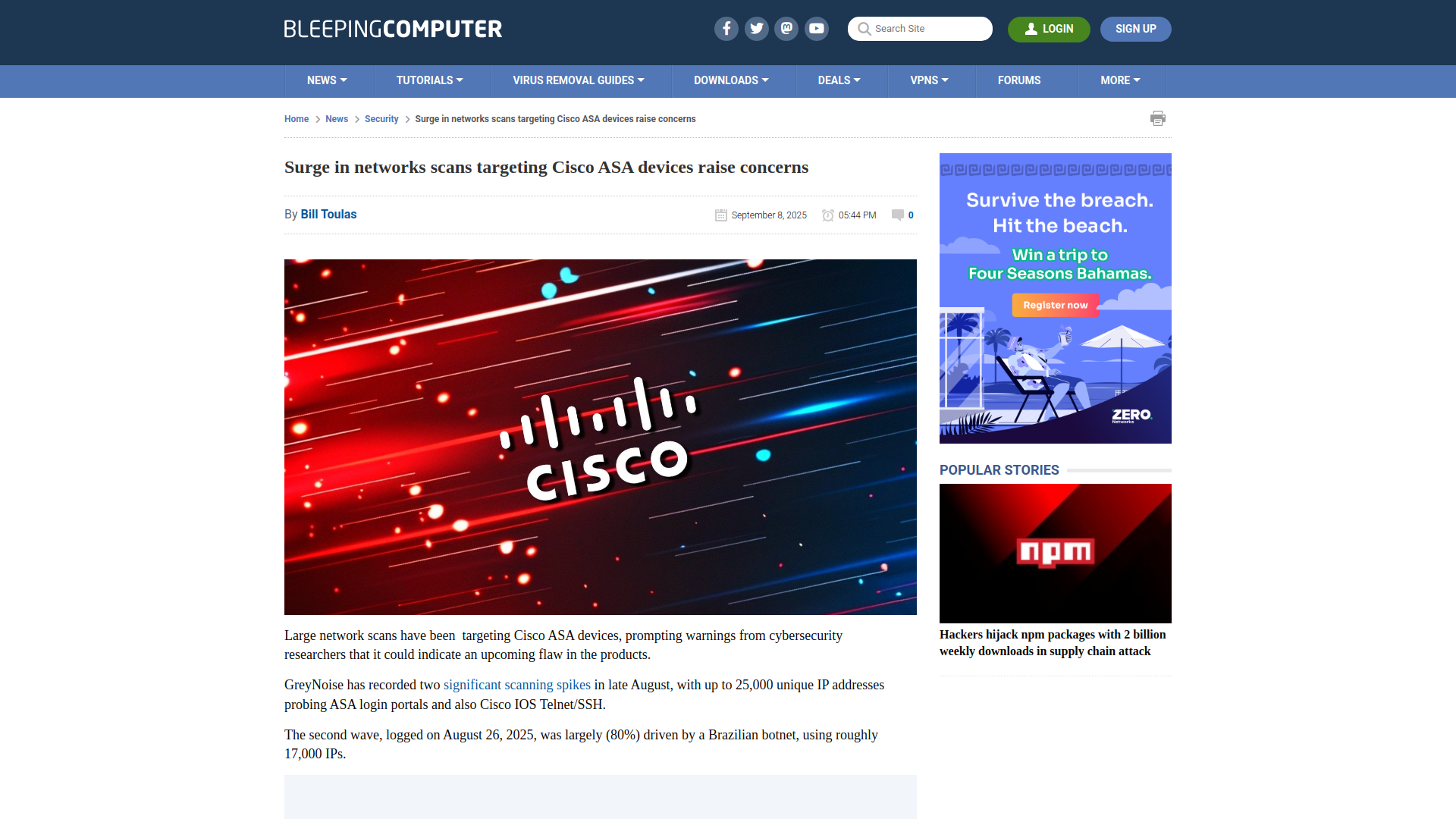 Surge in networks scans targeting Cisco ASA devices raise concerns