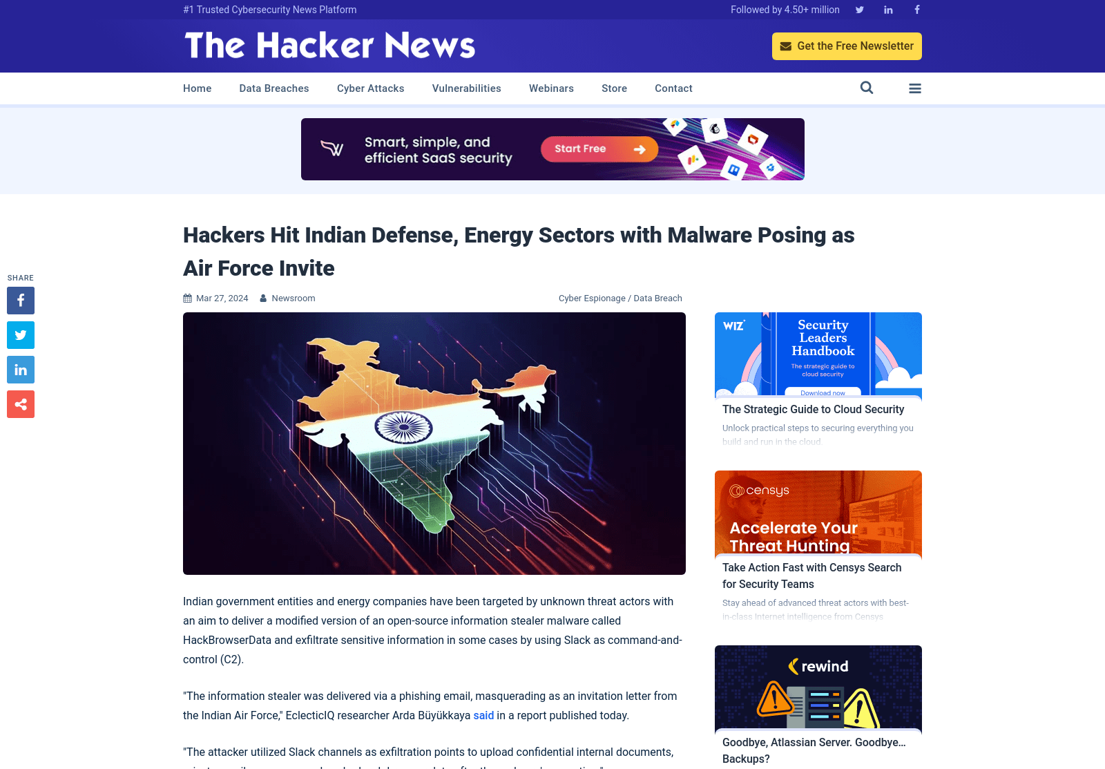 Hackers Hit Indian Defense, Energy Sectors with Malware Posing as Air Force Invite