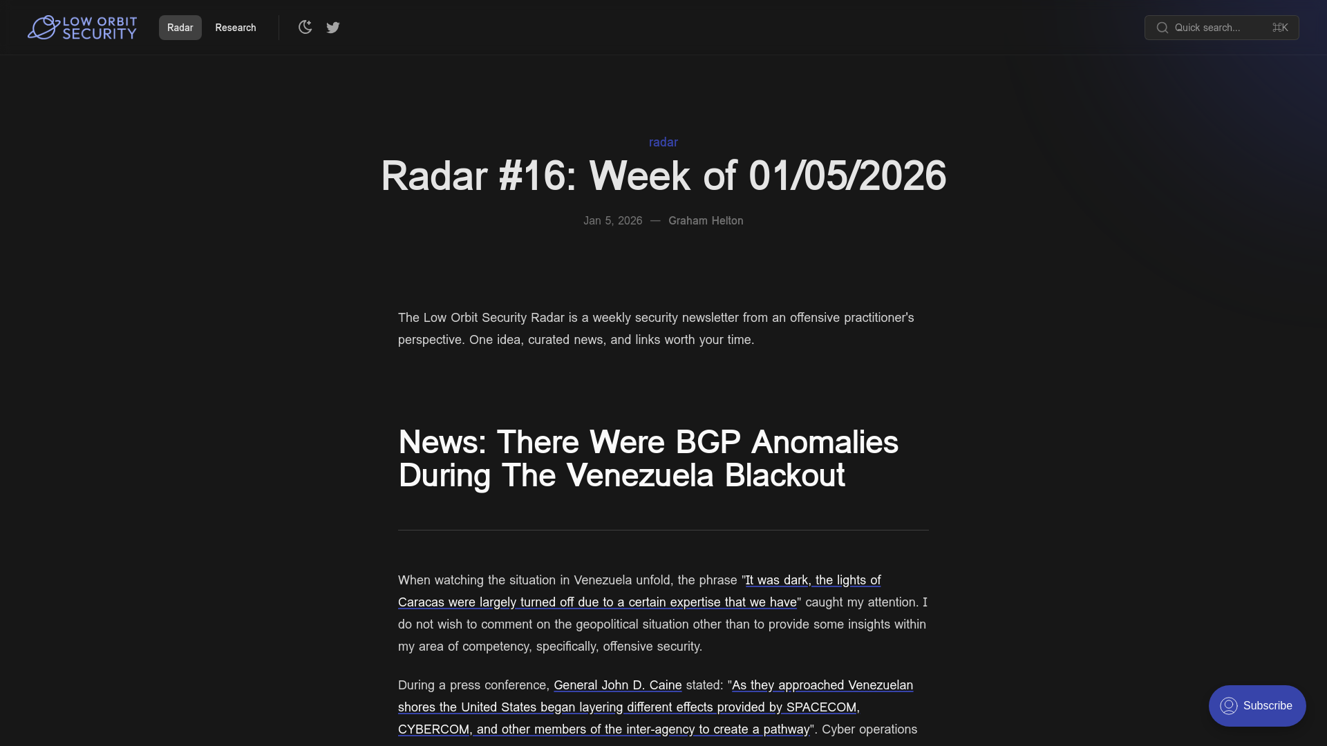 Radar #16: Week of 01/05/2026