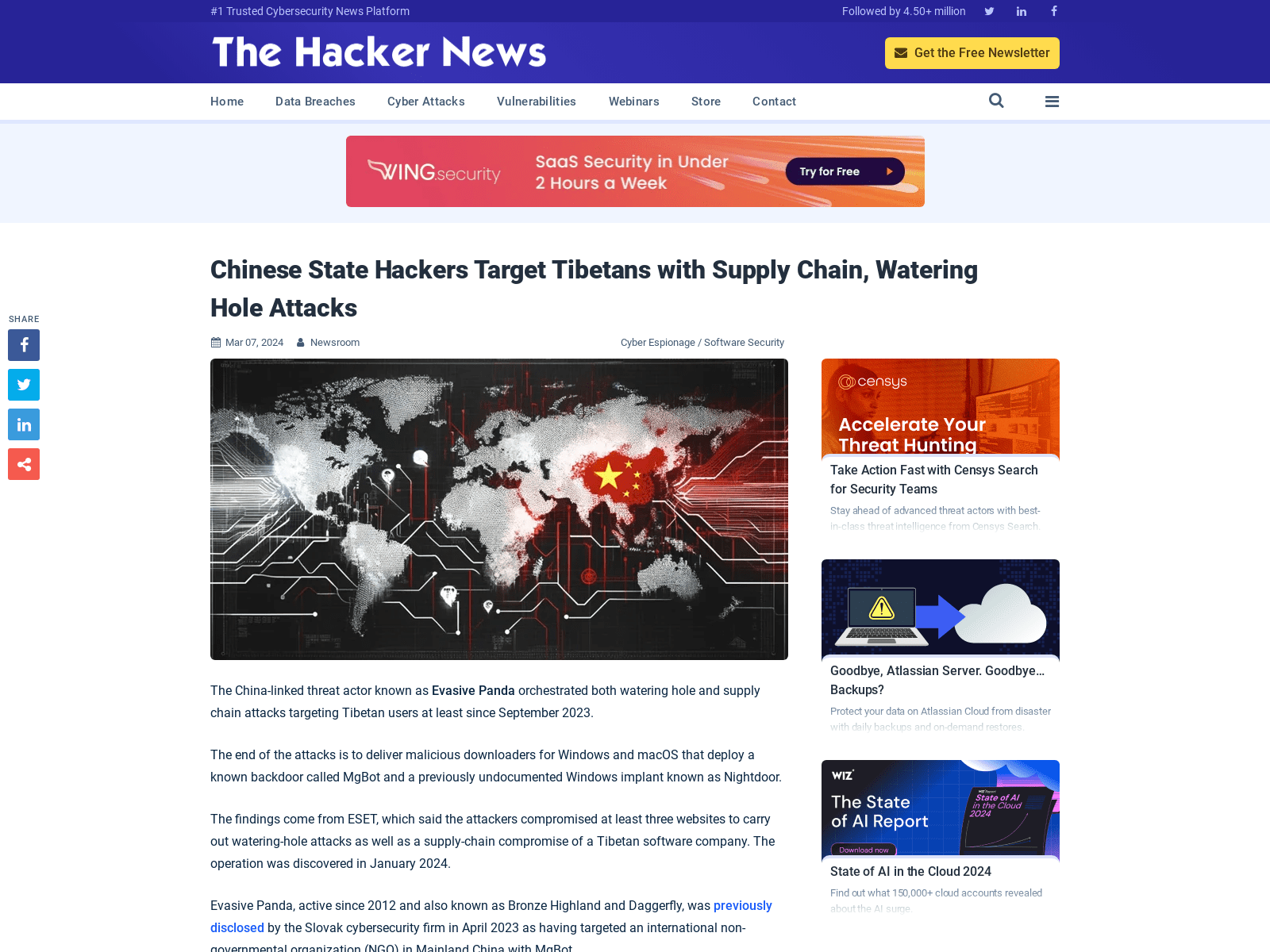 Chinese State Hackers Target Tibetans with Supply Chain, Watering Hole Attacks