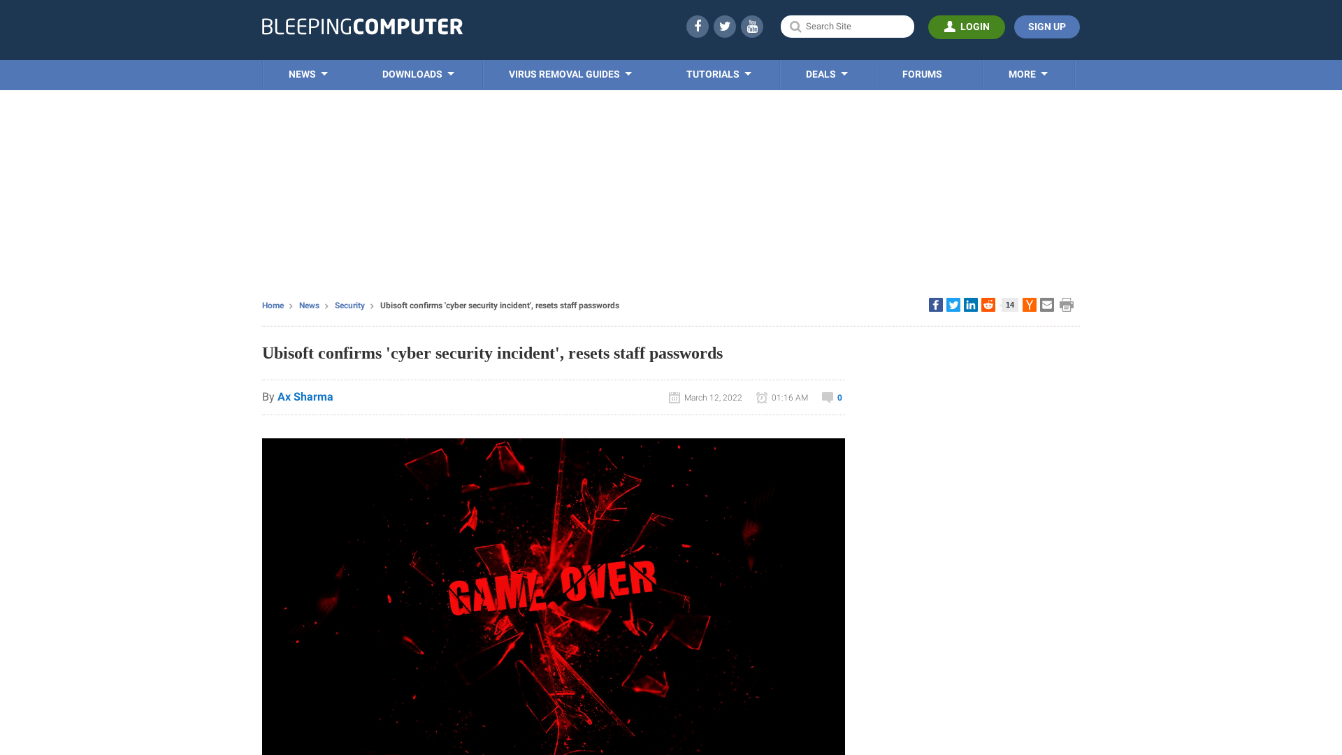 Ubisoft confirms 'cyber security incident', resets staff passwords