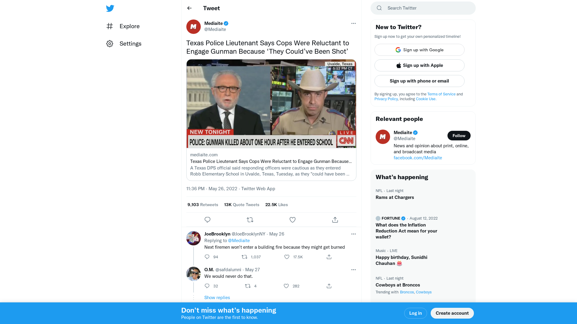 Mediaite on Twitter: "Texas Police Lieutenant Says Cops Were Reluctant to Engage Gunman Because ‘They Could’ve Been Shot’ https://t.co/Af393QBrpC" / Twitter