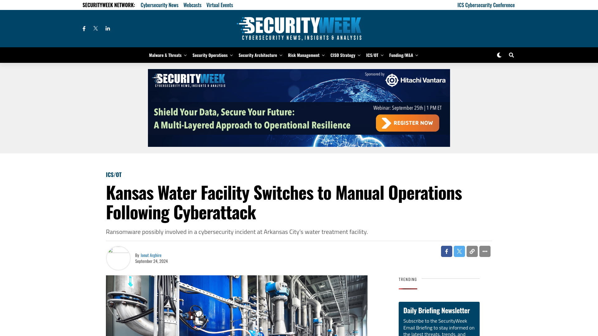 Kansas Water Facility Switches to Manual Operations Following Cyberattack - SecurityWeek