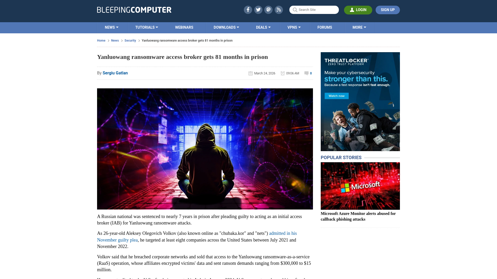 Yanluowang ransomware access broker gets 81 months in prison