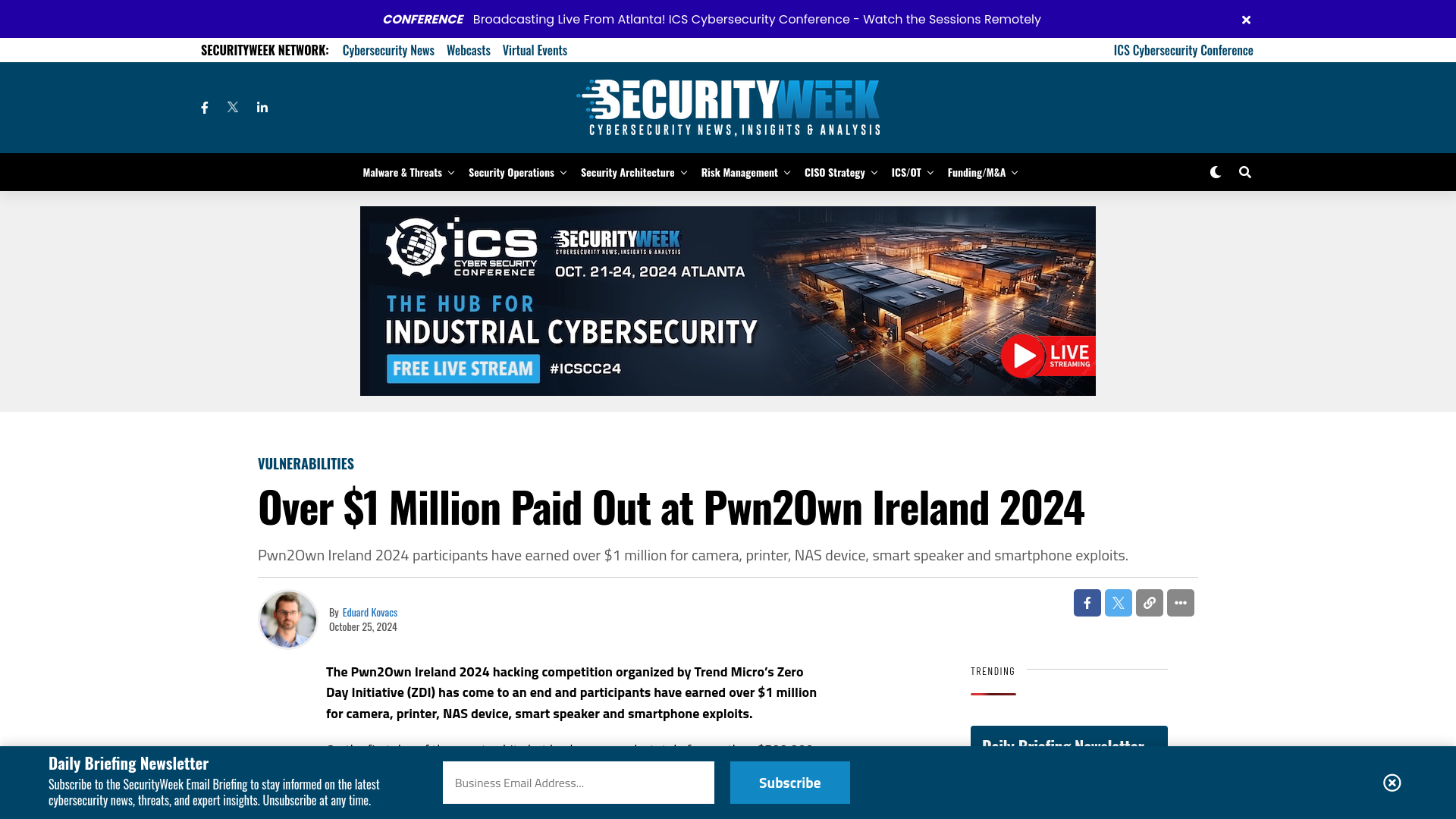 Over $1 Million Paid Out at Pwn2Own Ireland 2024 - SecurityWeek