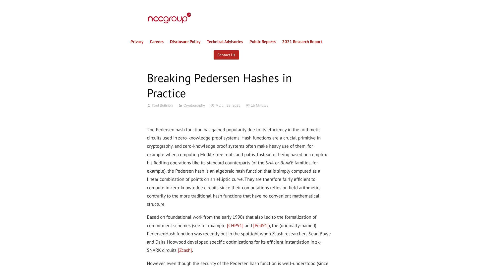 Breaking Pedersen Hashes in Practice – NCC Group Research