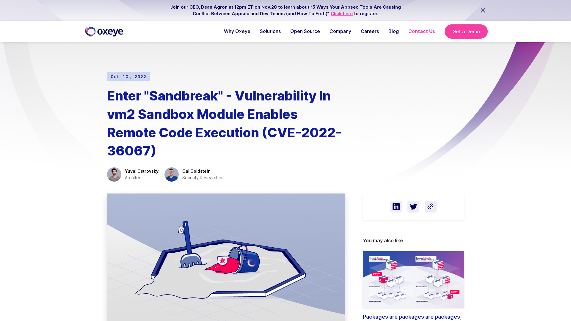 Enter "Sandbreak" - Vulnerability In vm2 Sandbox Module Enables Remote Code Execution (CVE-2022-36067)
