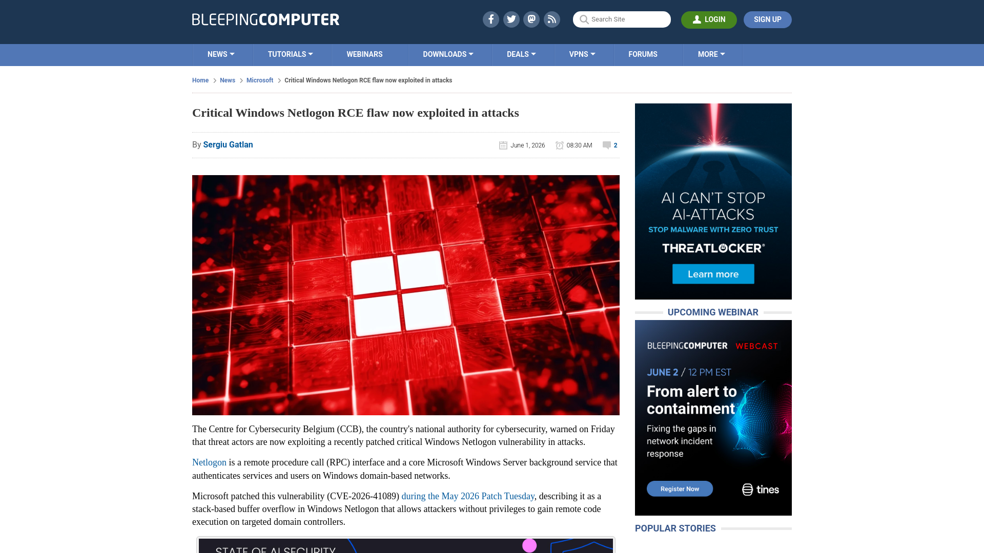 Critical Windows Netlogon RCE flaw now exploited in attacks