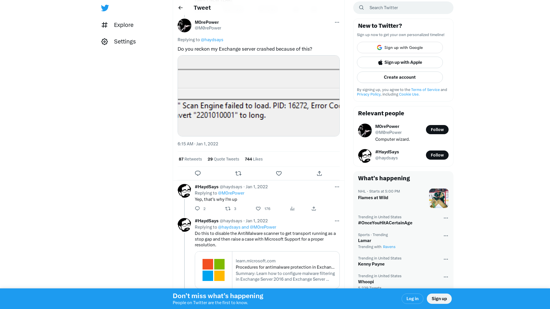 M0rePower on Twitter: "@haydsays Do you reckon my Exchange server crashed because of this? https://t.co/iWDQfJDJFS" / Twitter