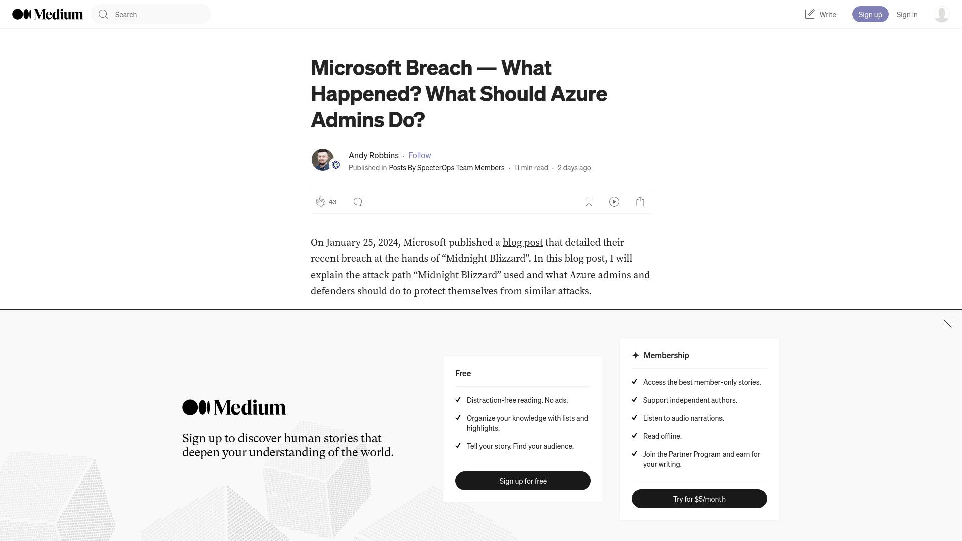 Microsoft Breach — What Happened? What Should Azure Admins Do? | by Andy Robbins | Feb, 2024 | Posts By SpecterOps Team Members