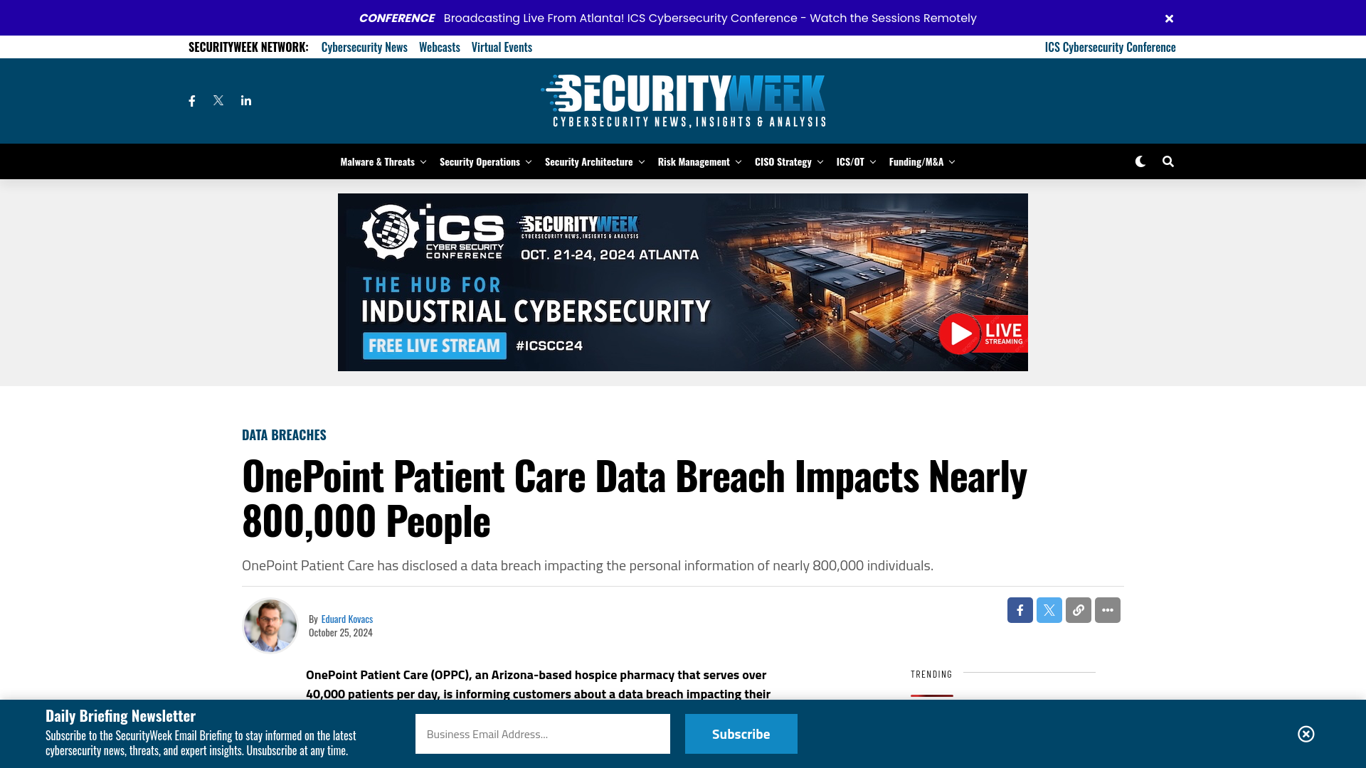 OnePoint Patient Care Data Breach Impacts Nearly 800,000 People - SecurityWeek