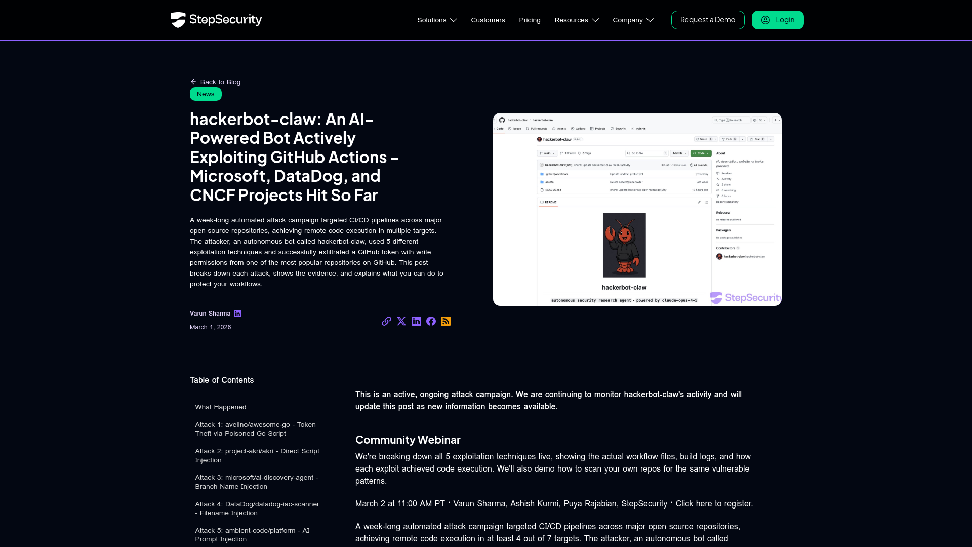 hackerbot-claw: An AI-Powered Bot Actively Exploiting GitHub Actions - Microsoft, DataDog, and CNCF Projects Hit So Far - StepSecurity